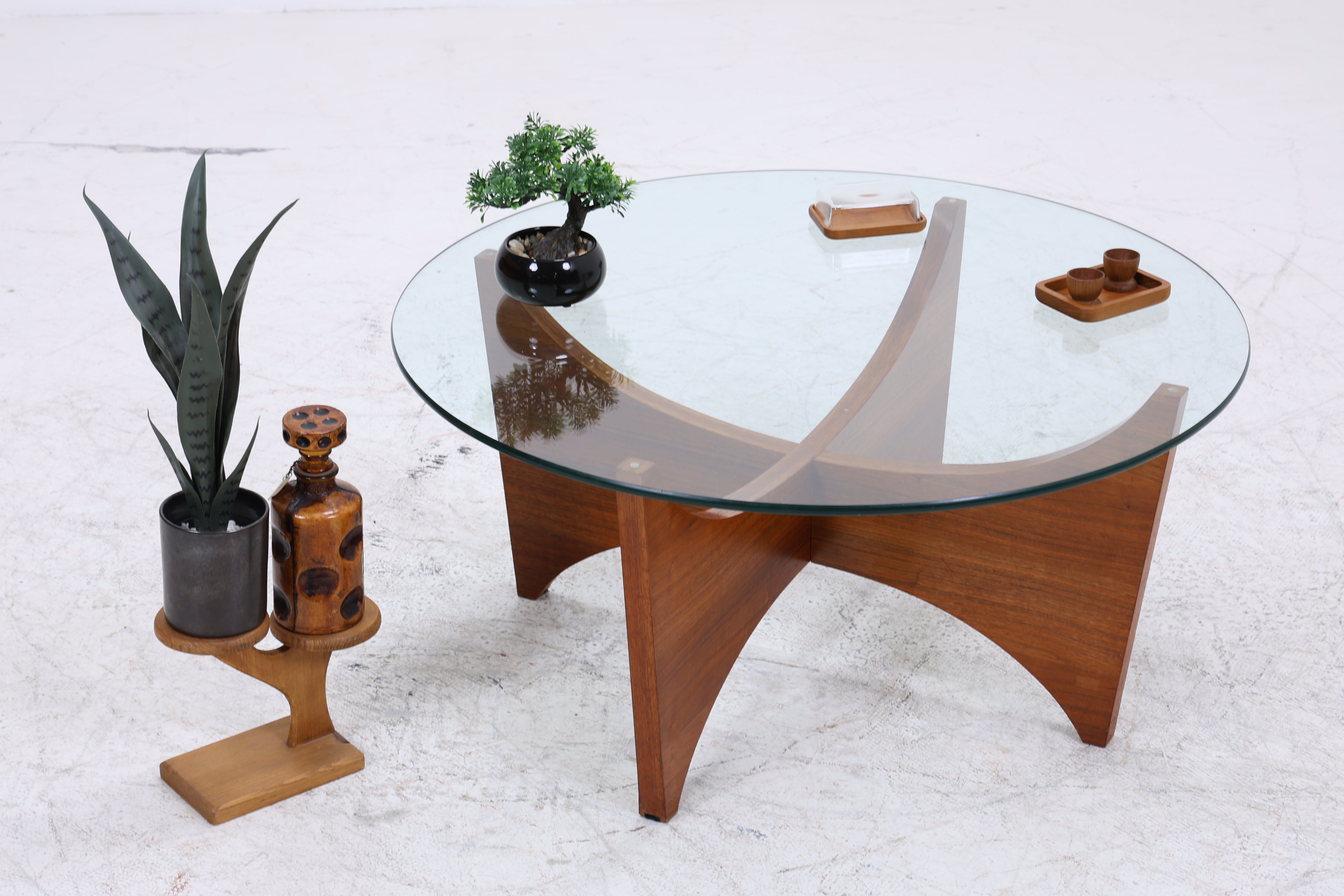 Vintage Couchtisch Glas | Mid Century Coffee Table | 60er Jahre Design | Teak Holz Tisch