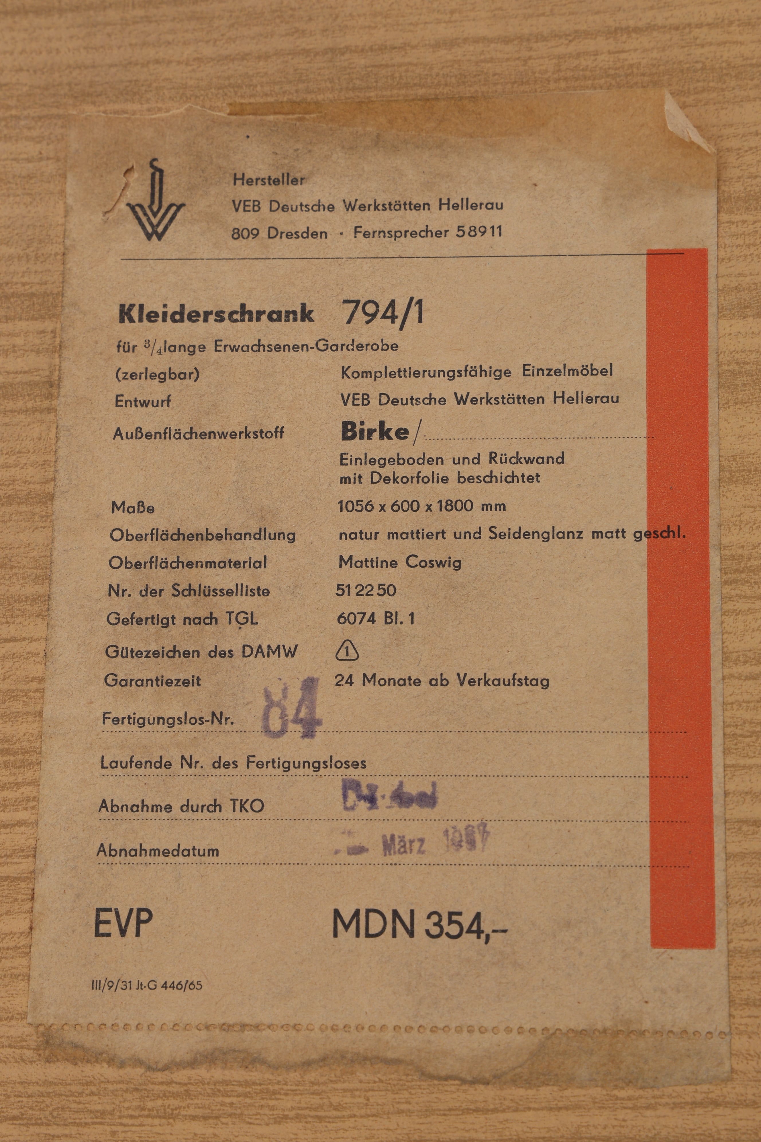 Vintage Hellerau Kleiderschrank | Mid Century Birke Wäscheschrank| DDR Design