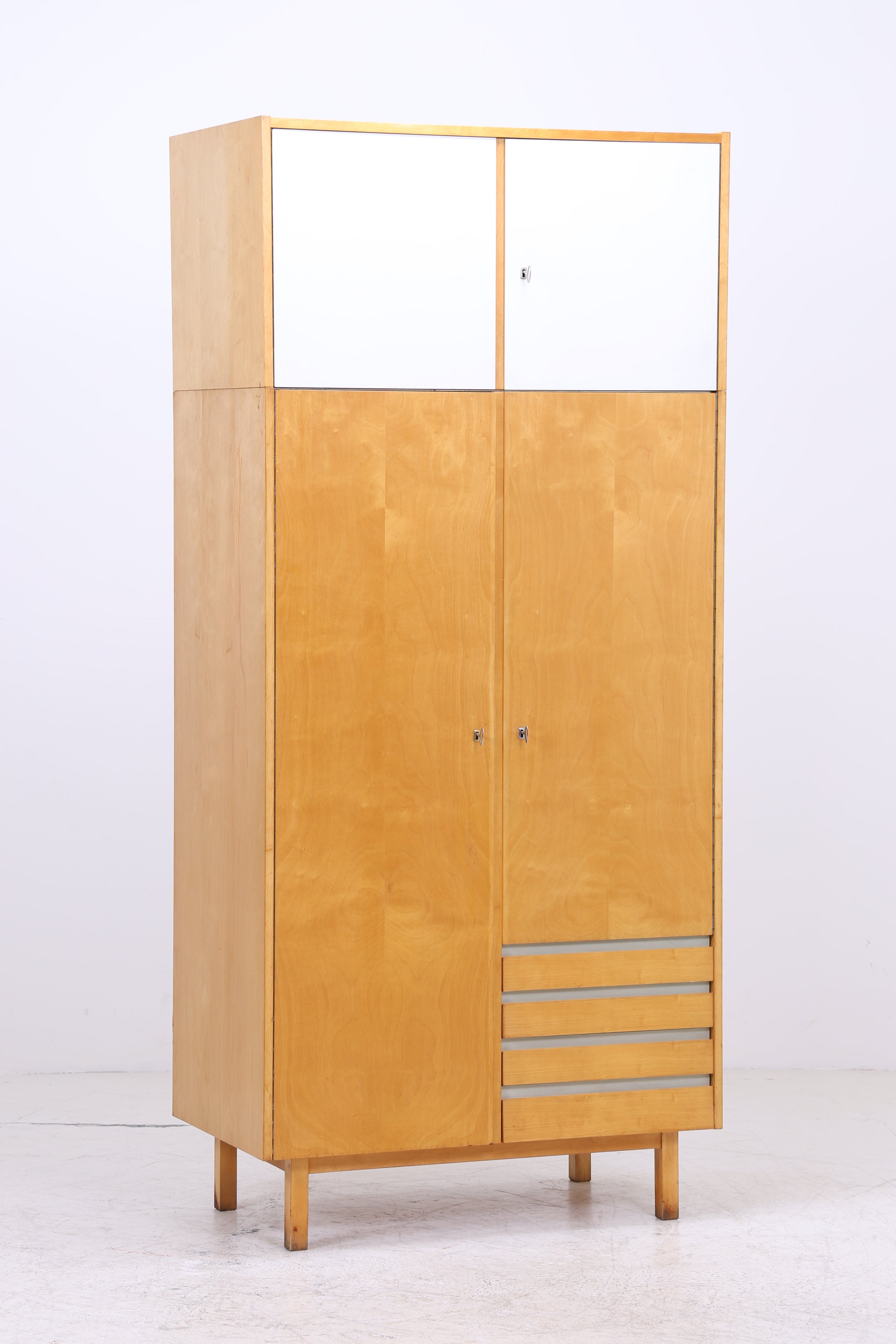 Vintage Hellerau Kleiderschrank | Birke | DDR Design Wäscheschrank | 1964