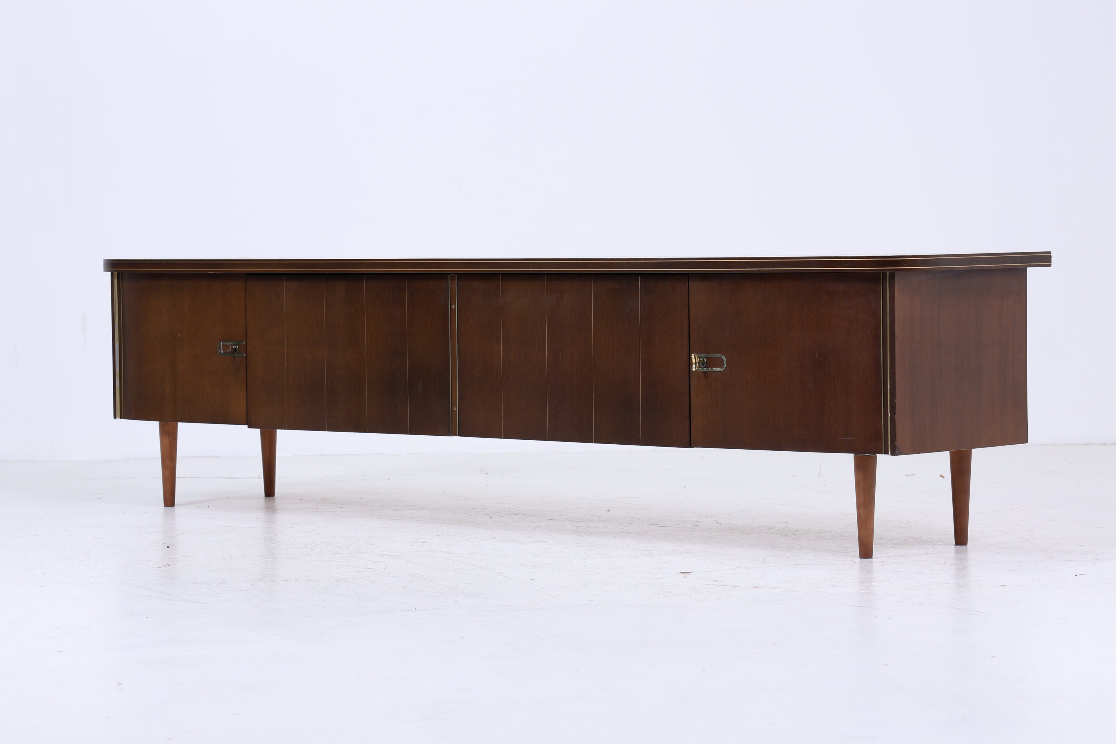 Dunkles Vintage Sideboard 60er Jahre | Mid Century TV Board mit Schubladen & Fächern Kommode Retro Holz Aufbewahrung