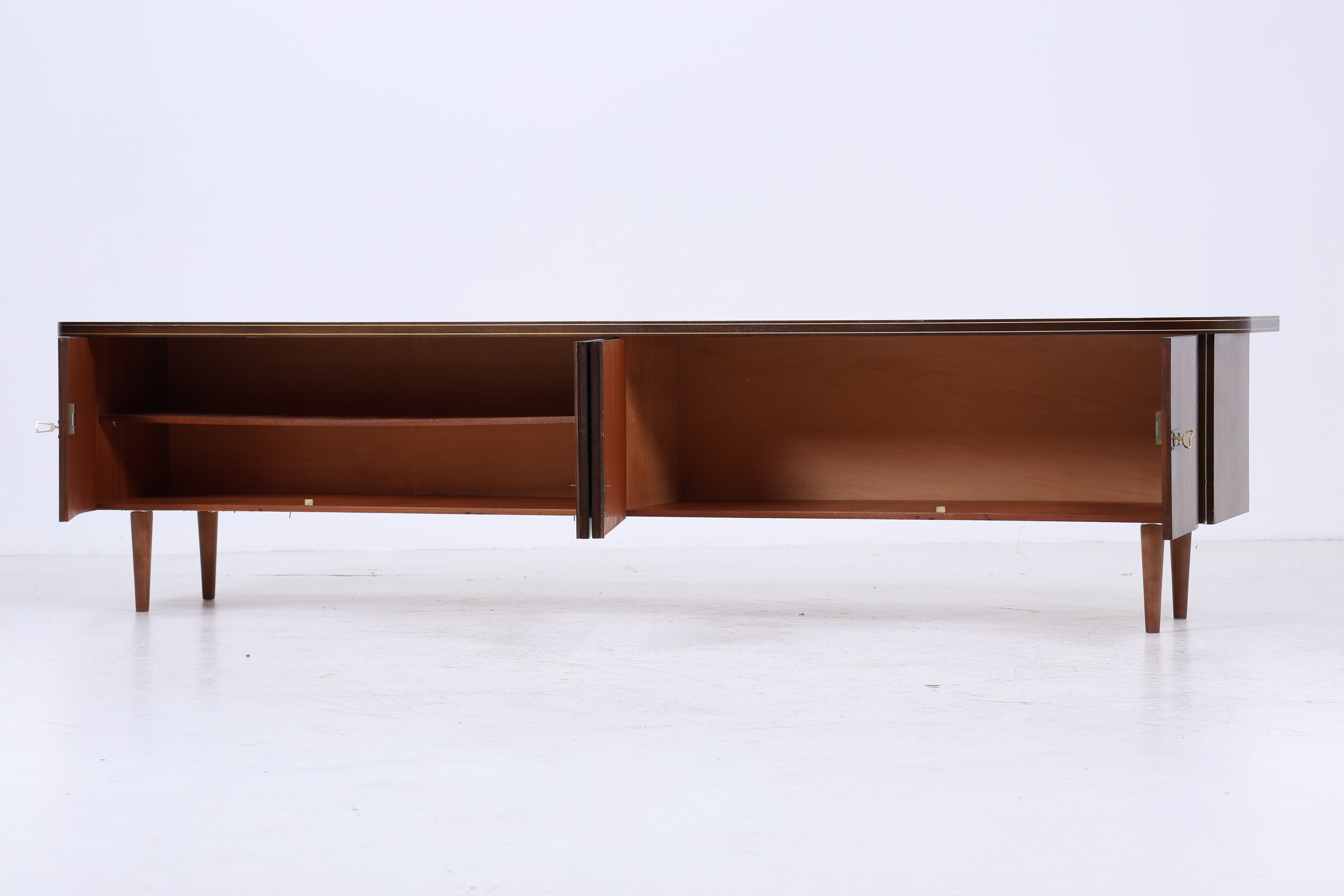 Dunkles Vintage Sideboard 60er Jahre | Mid Century TV Board mit Schubladen & Fächern Kommode Retro Holz Aufbewahrung