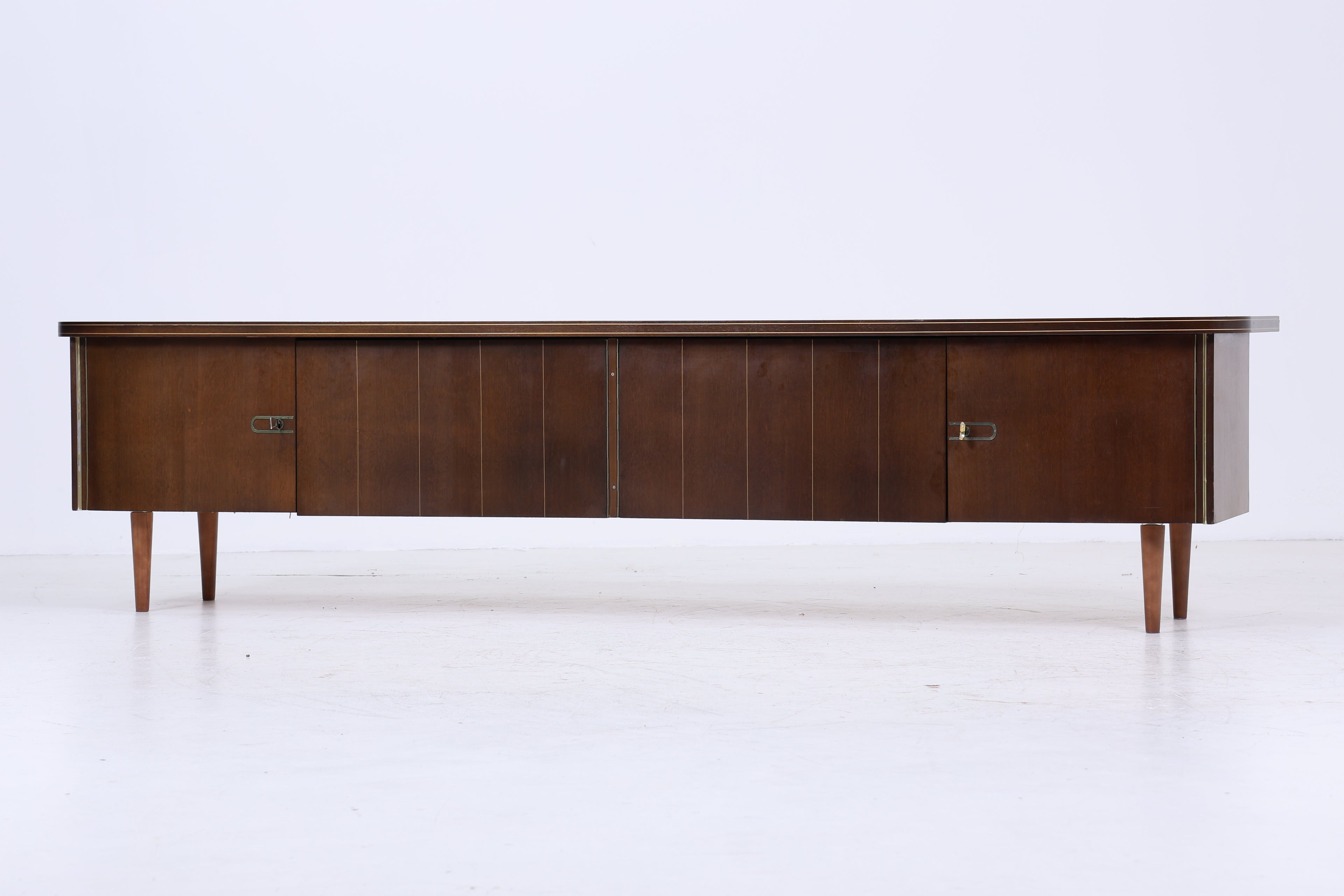 Dunkles Vintage Sideboard 60er Jahre | Mid Century TV Board mit Schubladen & Fächern Kommode Retro Holz Aufbewahrung