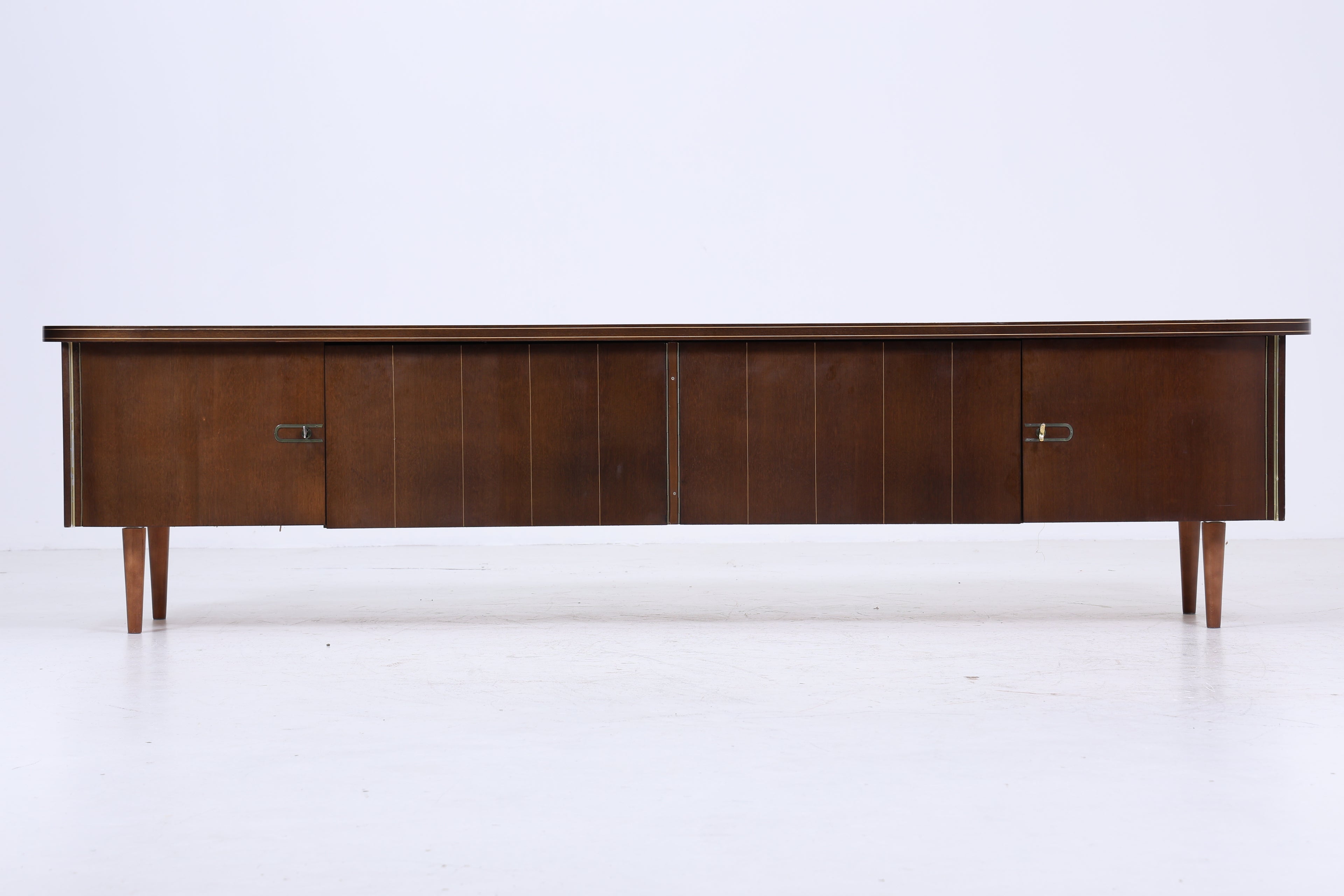 Dunkles Vintage Sideboard 60er Jahre | Mid Century TV Board mit Schubladen & Fächern Kommode Retro Holz Aufbewahrung