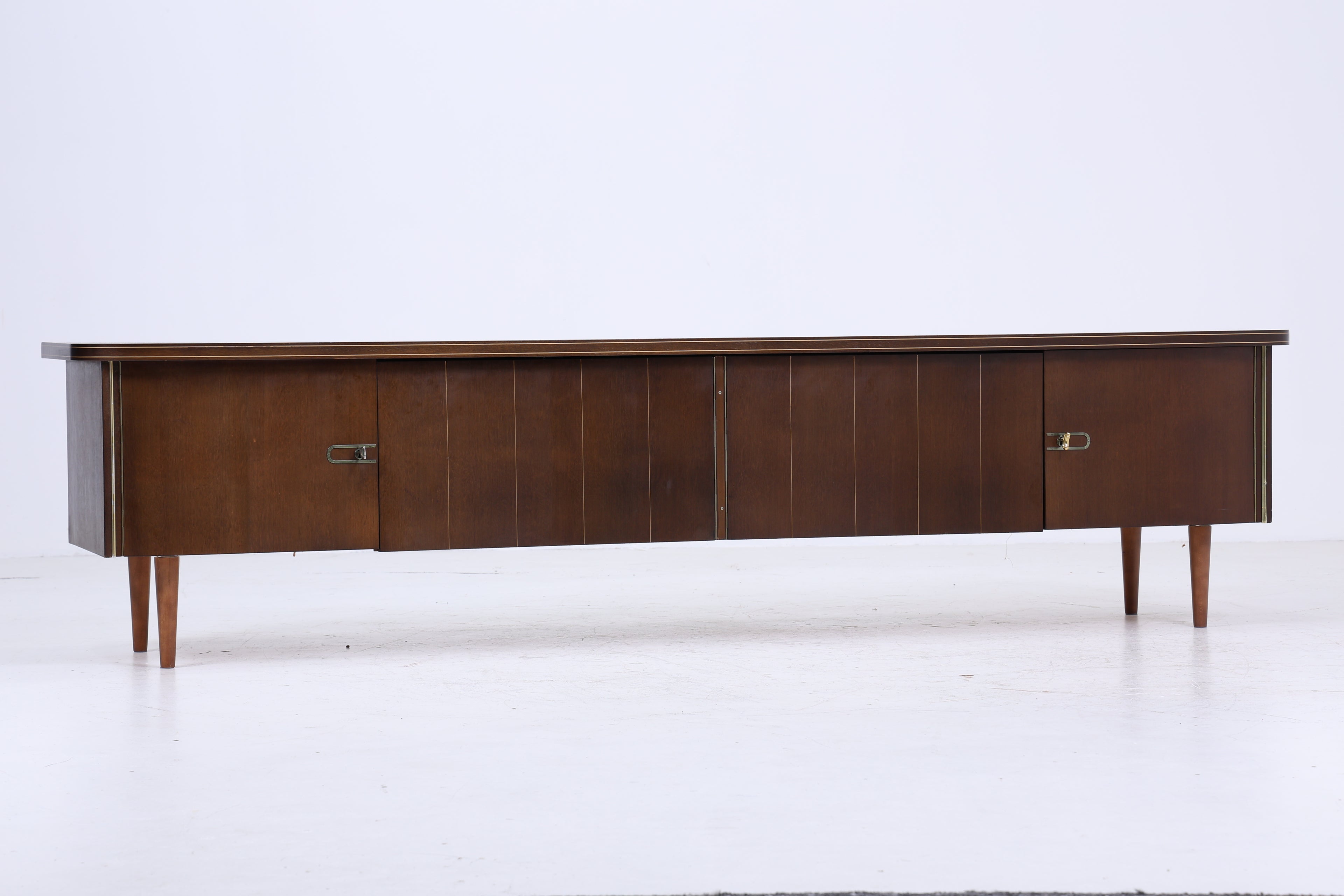 Dunkles Vintage Sideboard 60er Jahre | Mid Century TV Board mit Schubladen & Fächern Kommode Retro Holz Aufbewahrung
