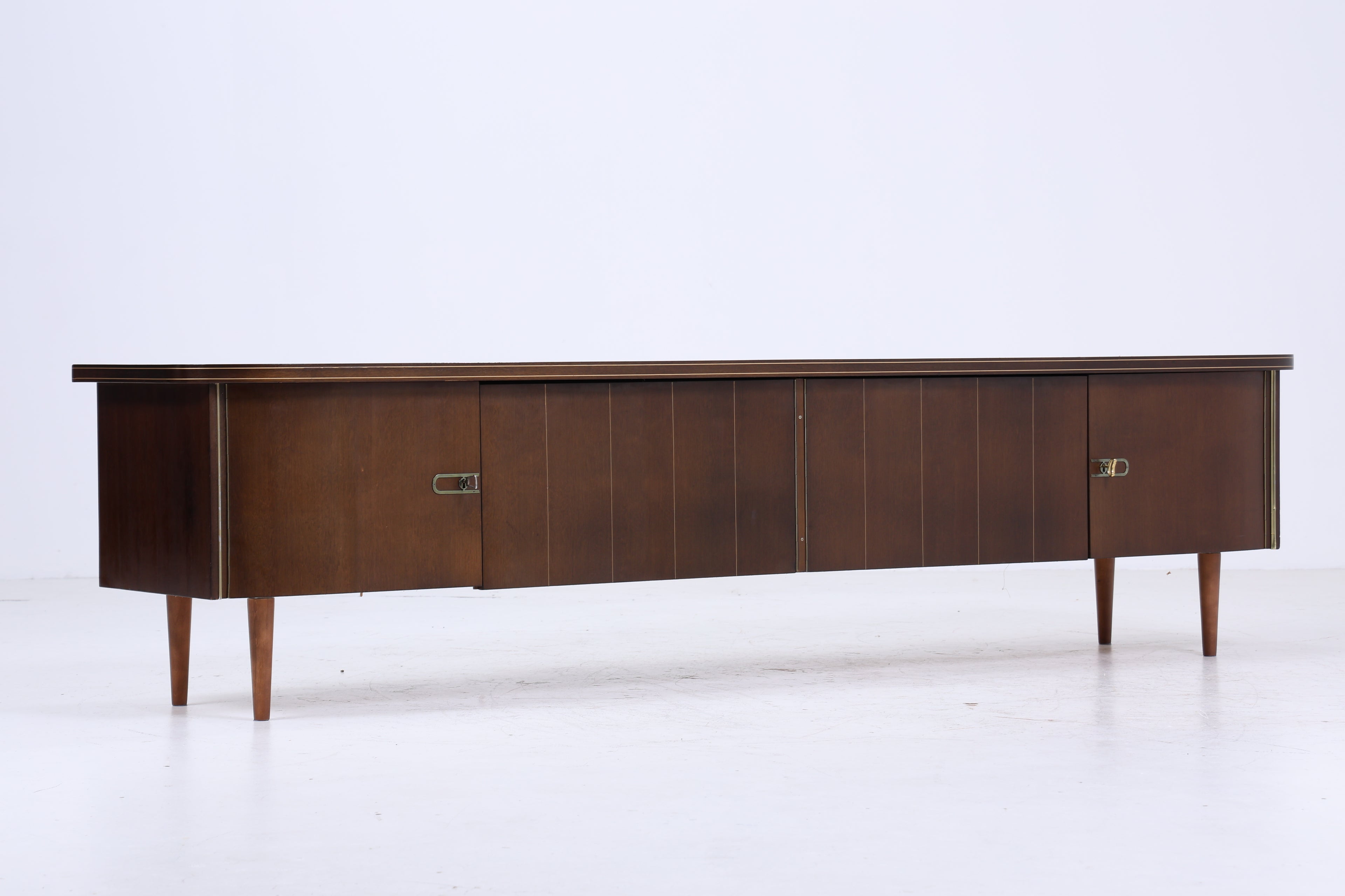 Dunkles Vintage Sideboard 60er Jahre | Mid Century TV Board mit Schubladen & Fächern Kommode Retro Holz Aufbewahrung
