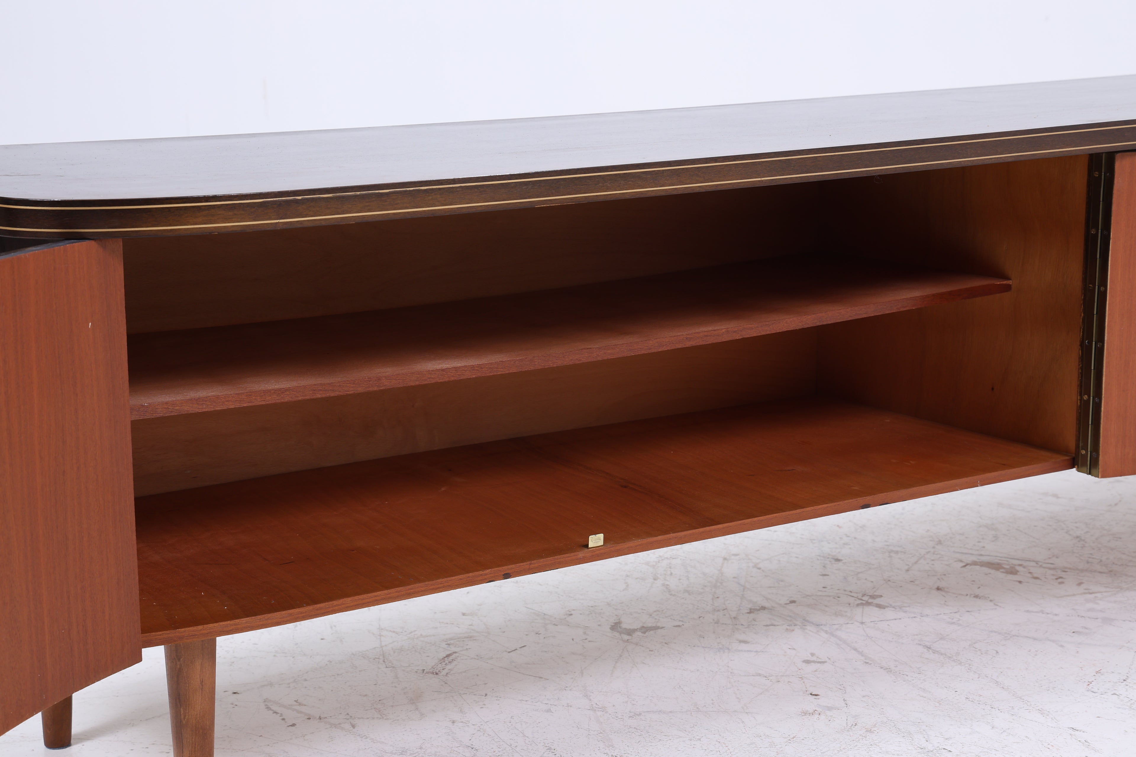 Dunkles Vintage Sideboard 60er Jahre | Mid Century TV Board mit Schubladen & Fächern Kommode Retro Holz Aufbewahrung