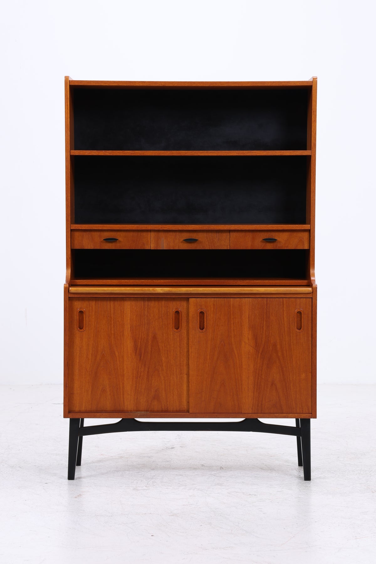 Vintage Teak Regal | Sekretär mit Schreibtisch | Mid Century | 3 Schubladen | 2 Schiebetüren | Vintage Möbel