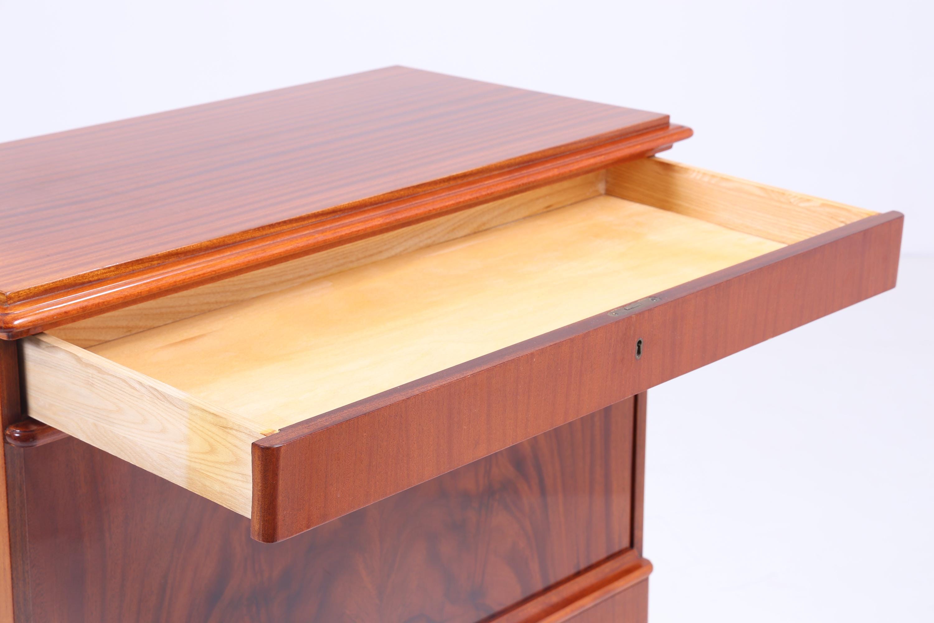Vintage Sekretär aus Schweden | 1940er Schreibtisch Schrank | Mahagoni Highboard mit Messinggriffen | Nordic Design Retro Möbel | Holz Sekretär