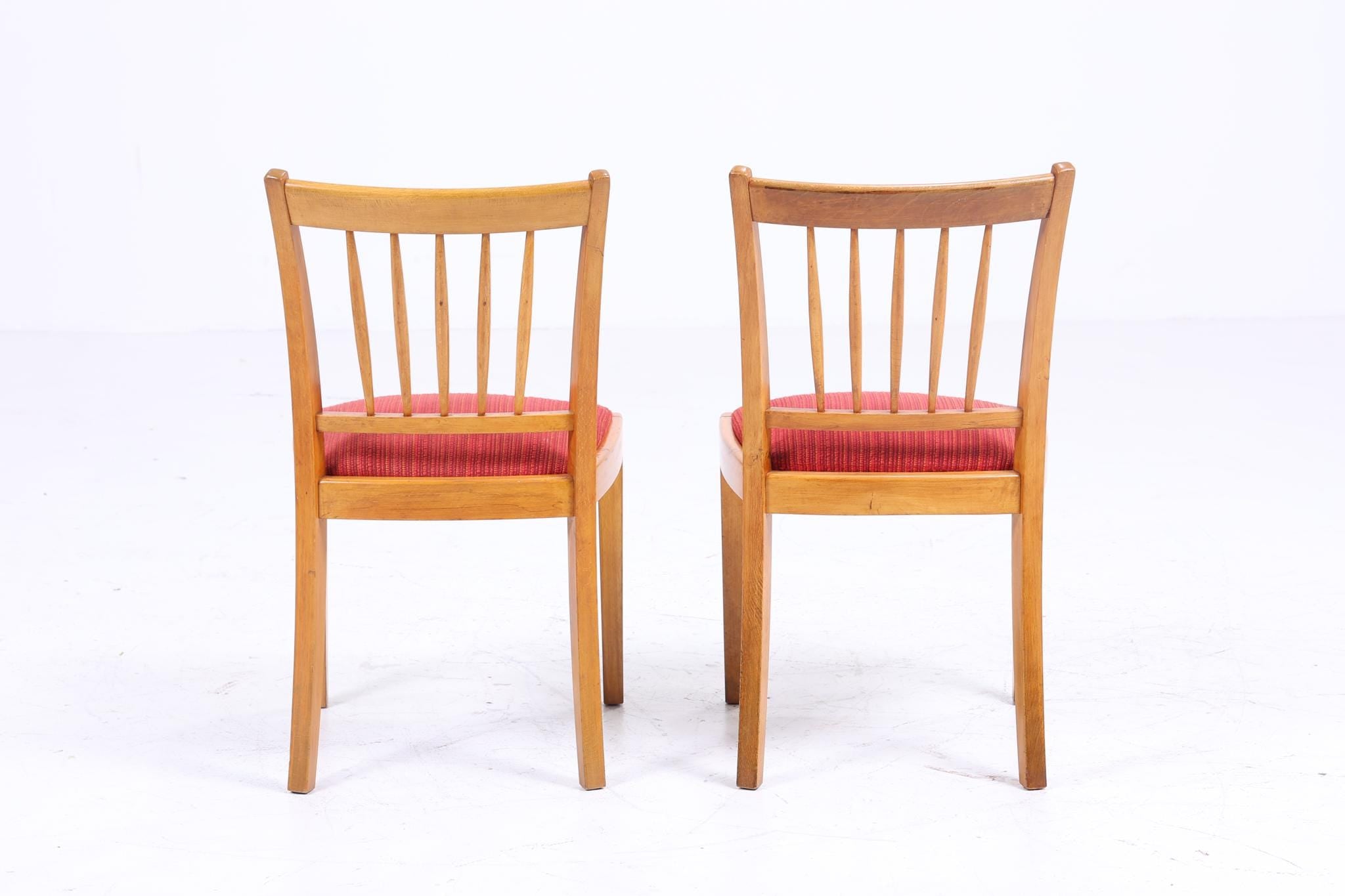 ❌SALE❌ 2er Set Vintage Buche Esszimmer Stühlen | Mid Century Stuhl 60er Jahre | Küchenstuhl Rot Stoff Bezug