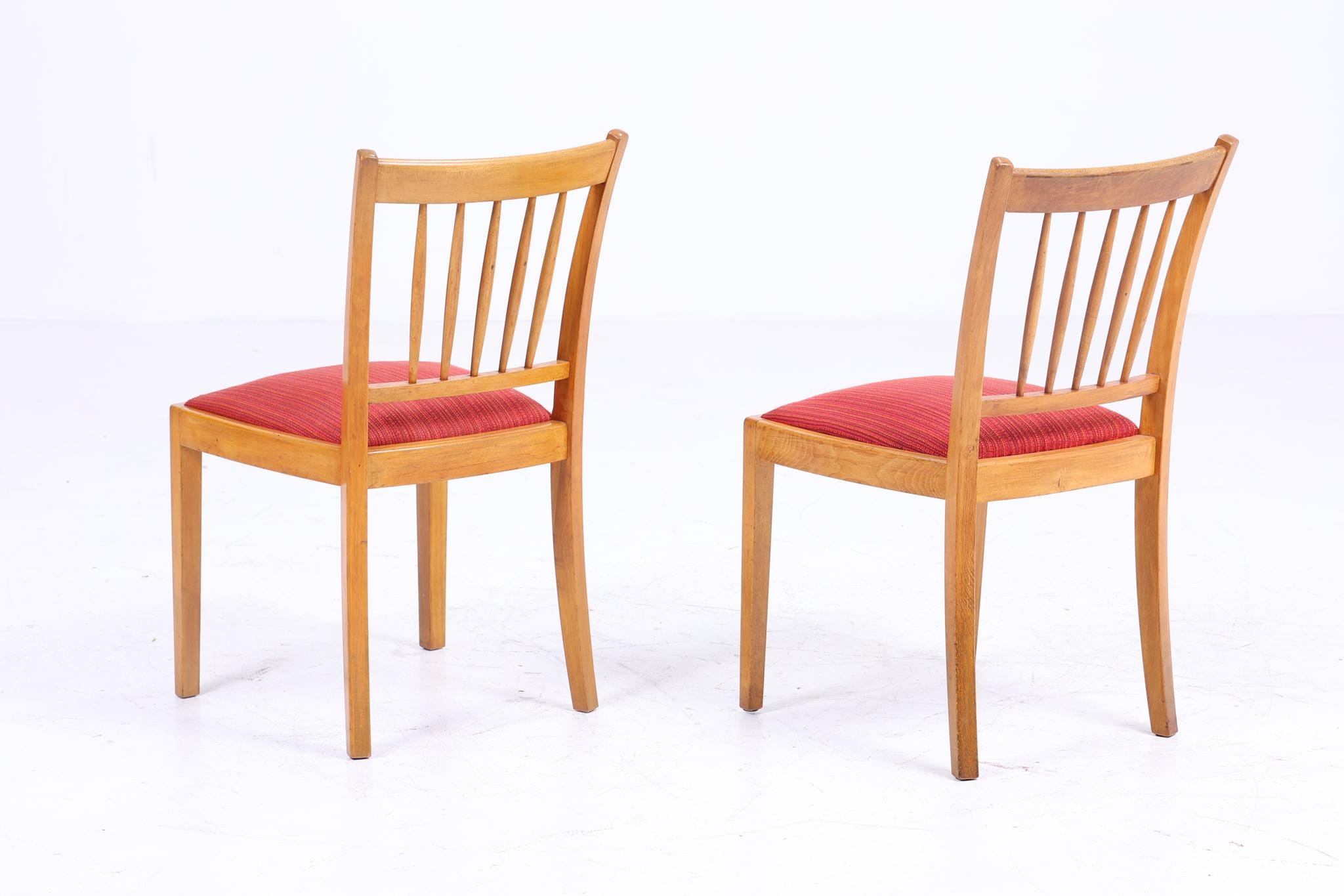 ❌SALE❌ 2er Set Vintage Buche Esszimmer Stühlen | Mid Century Stuhl 60er Jahre | Küchenstuhl Rot Stoff Bezug