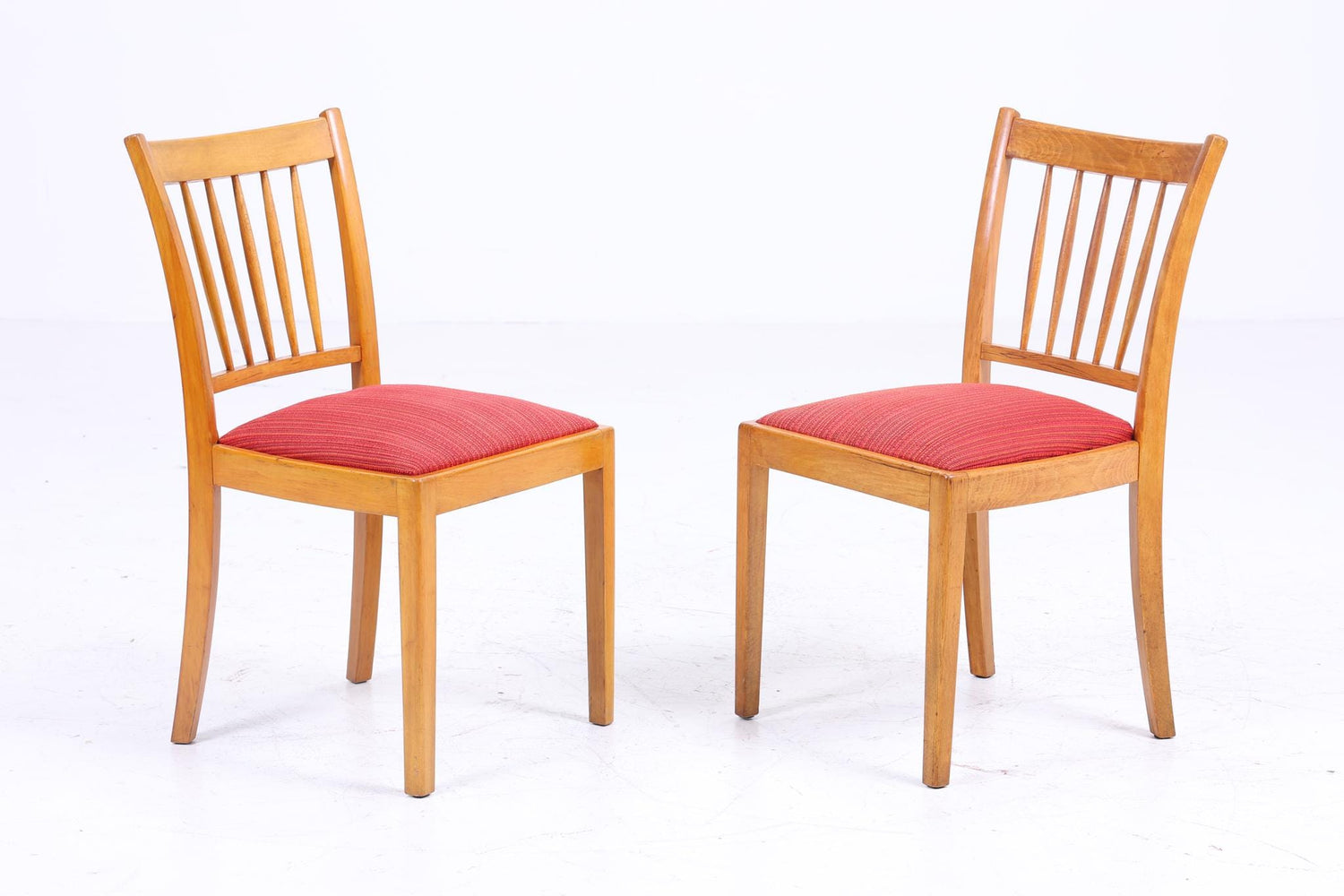 ❌SALE❌ 2er Set Vintage Buche Esszimmer Stühlen | Mid Century Stuhl 60er Jahre | Küchenstuhl Rot Stoff Bezug
