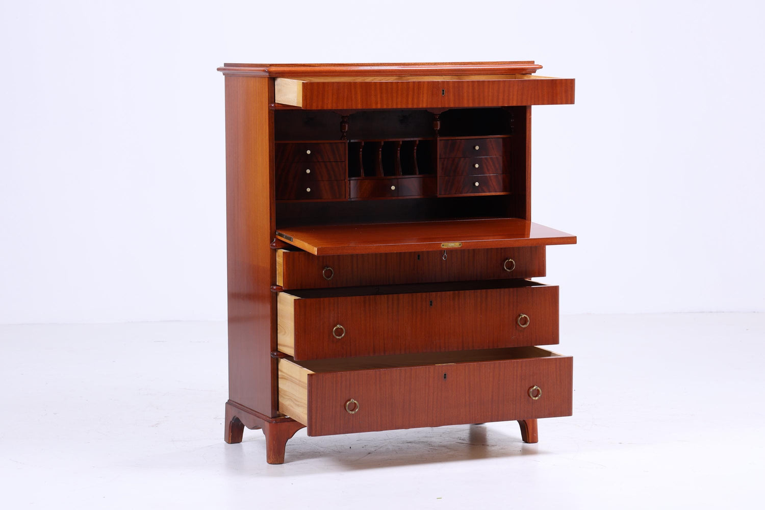 Vintage Sekretär aus Schweden | 1940er Schreibtisch Schrank | Mahagoni mit Messinggriffen | Nordic Design Retro Möbel | Holz Sekretär