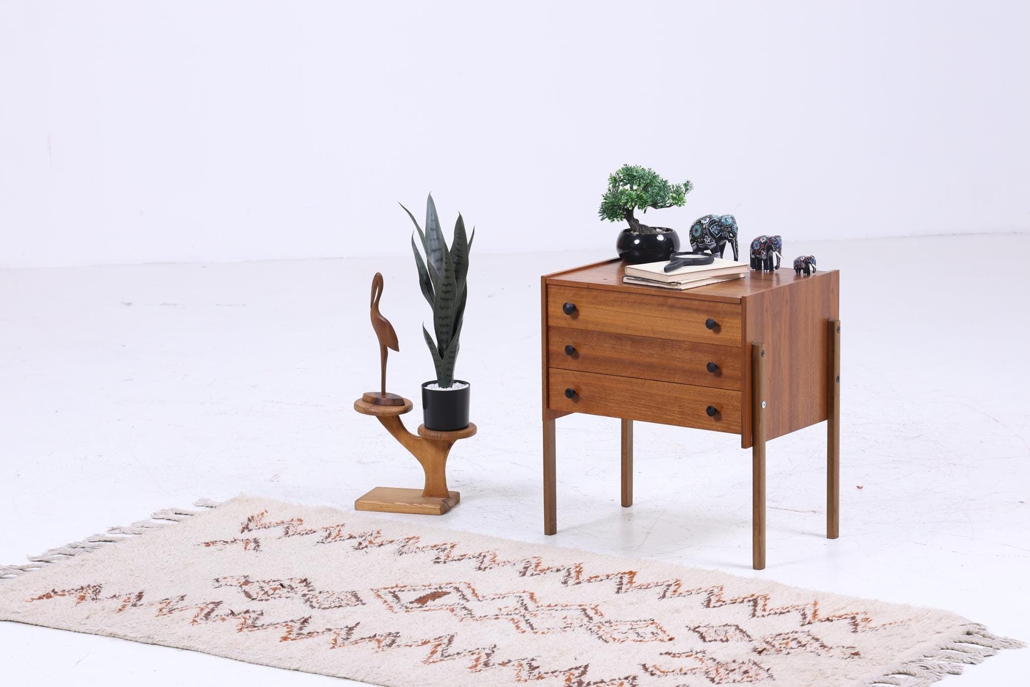 Vintage Nähkasten 60er Jahre | Mid Century Holz Nähtisch mit Schublade Aufbewahrung