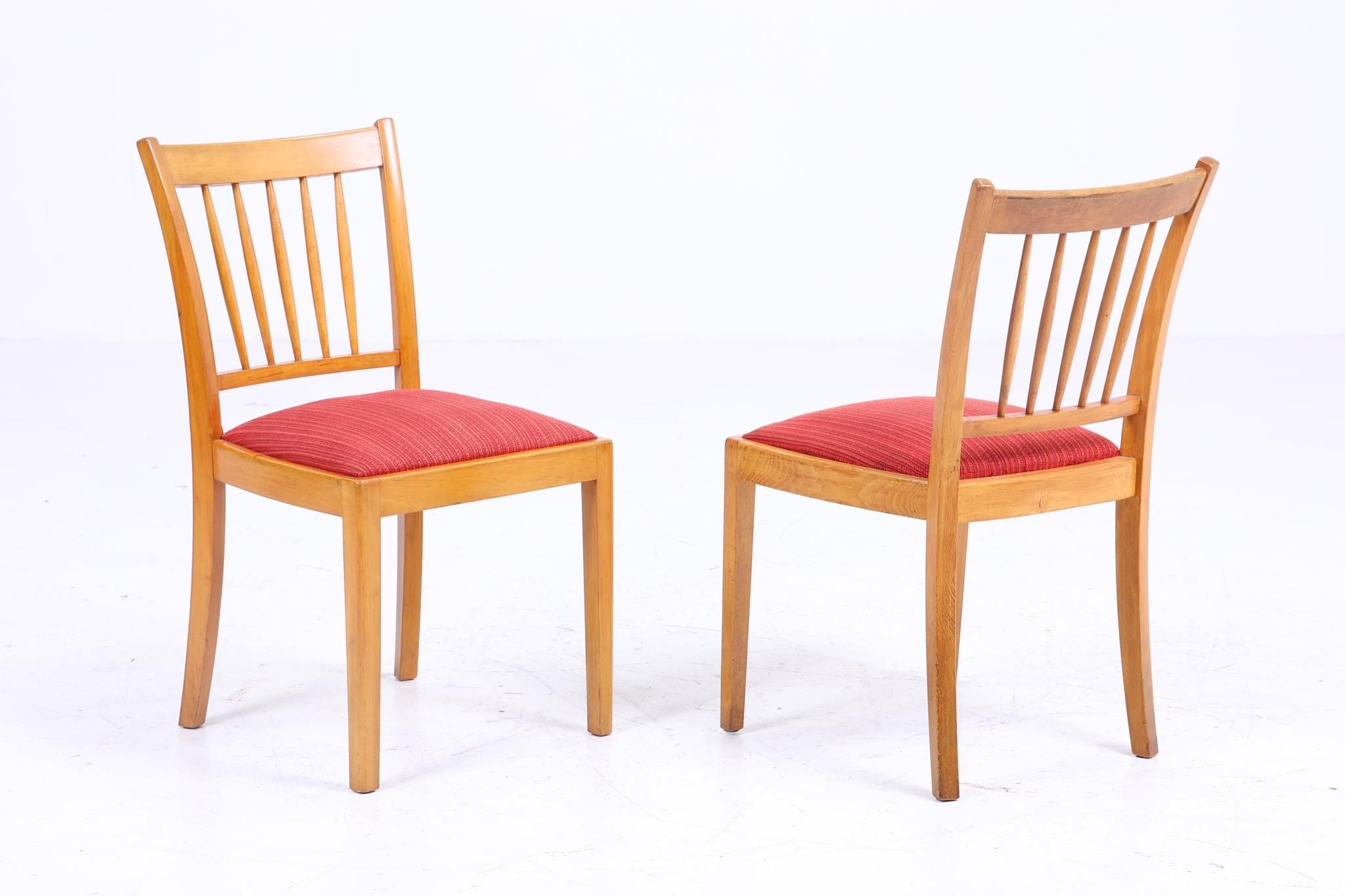 ❌SALE❌ 2er Set Vintage Buche Esszimmer Stühlen | Mid Century Stuhl 60er Jahre | Küchenstuhl Rot Stoff Bezug