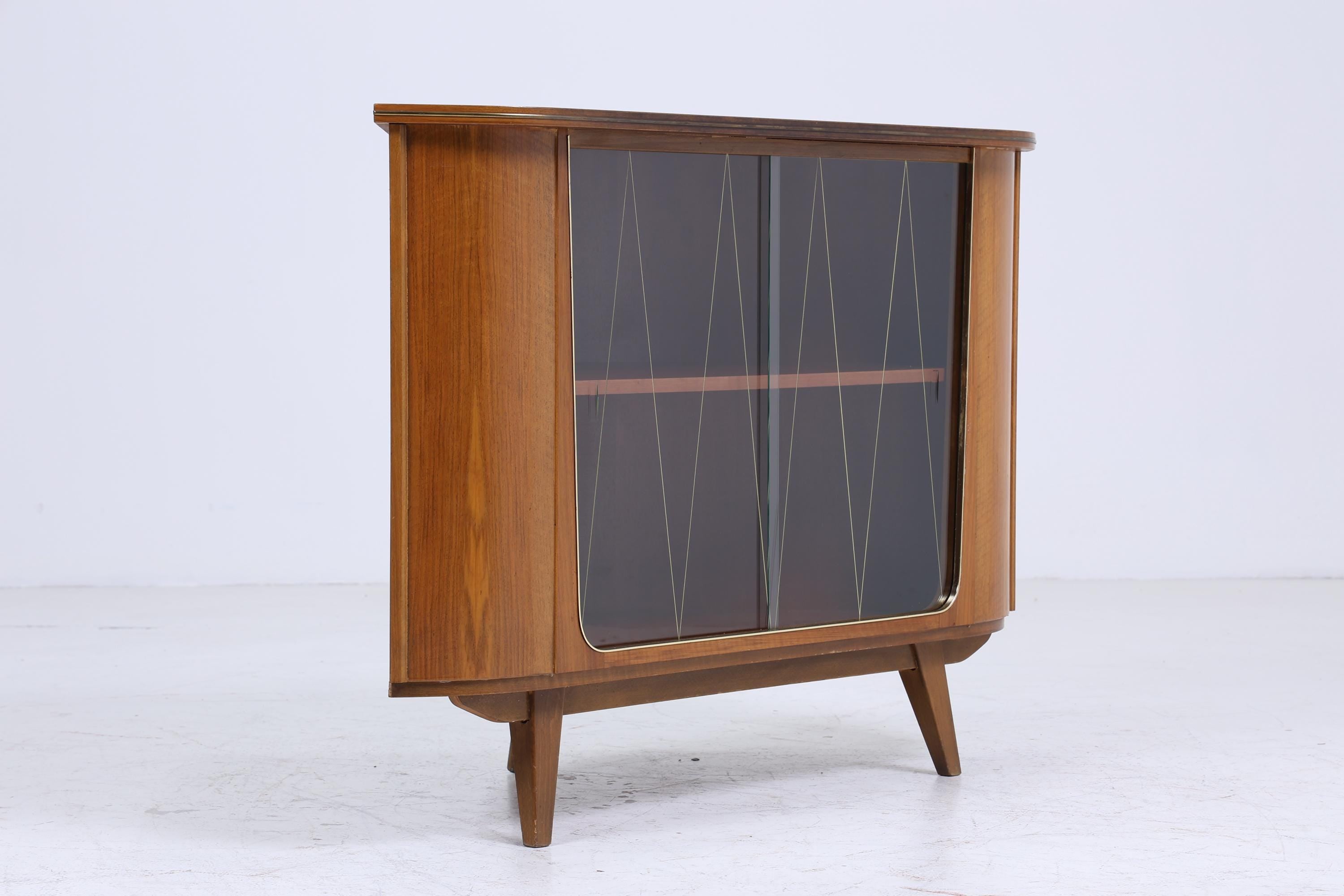 ❌SALE❌ Vintage Eckkommode mit Glasschiebetüren | Mid Century Kommode Schrank Retro 60er 70er Holz Aufbewahrung