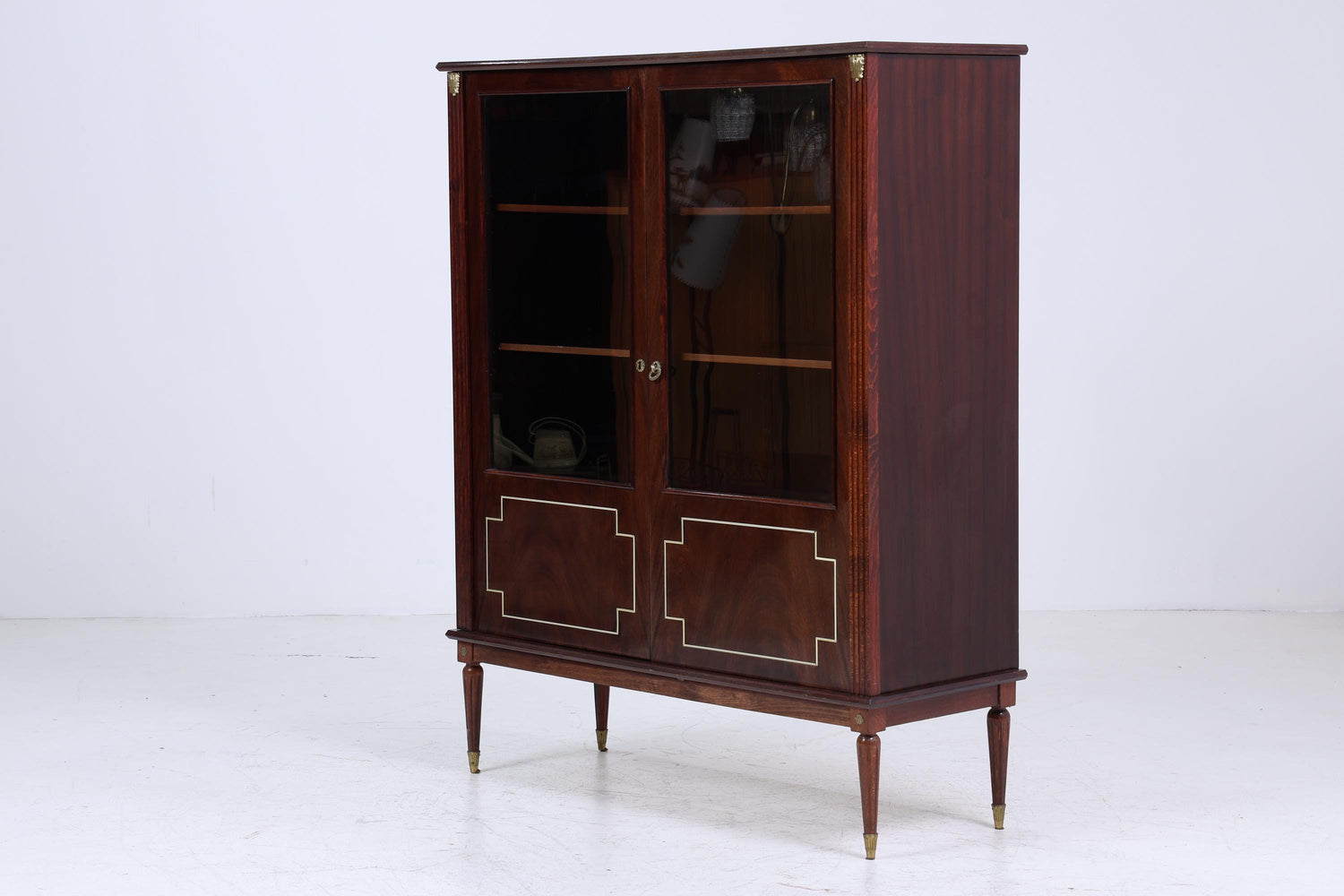 ❌SALE❌ Vintage Mid Century Vitrine aus Mahagoni Holz & Glas | Schrank mit Messingdetails | 1950er Retro Design Wohnzimmer Esszimmer Möbel