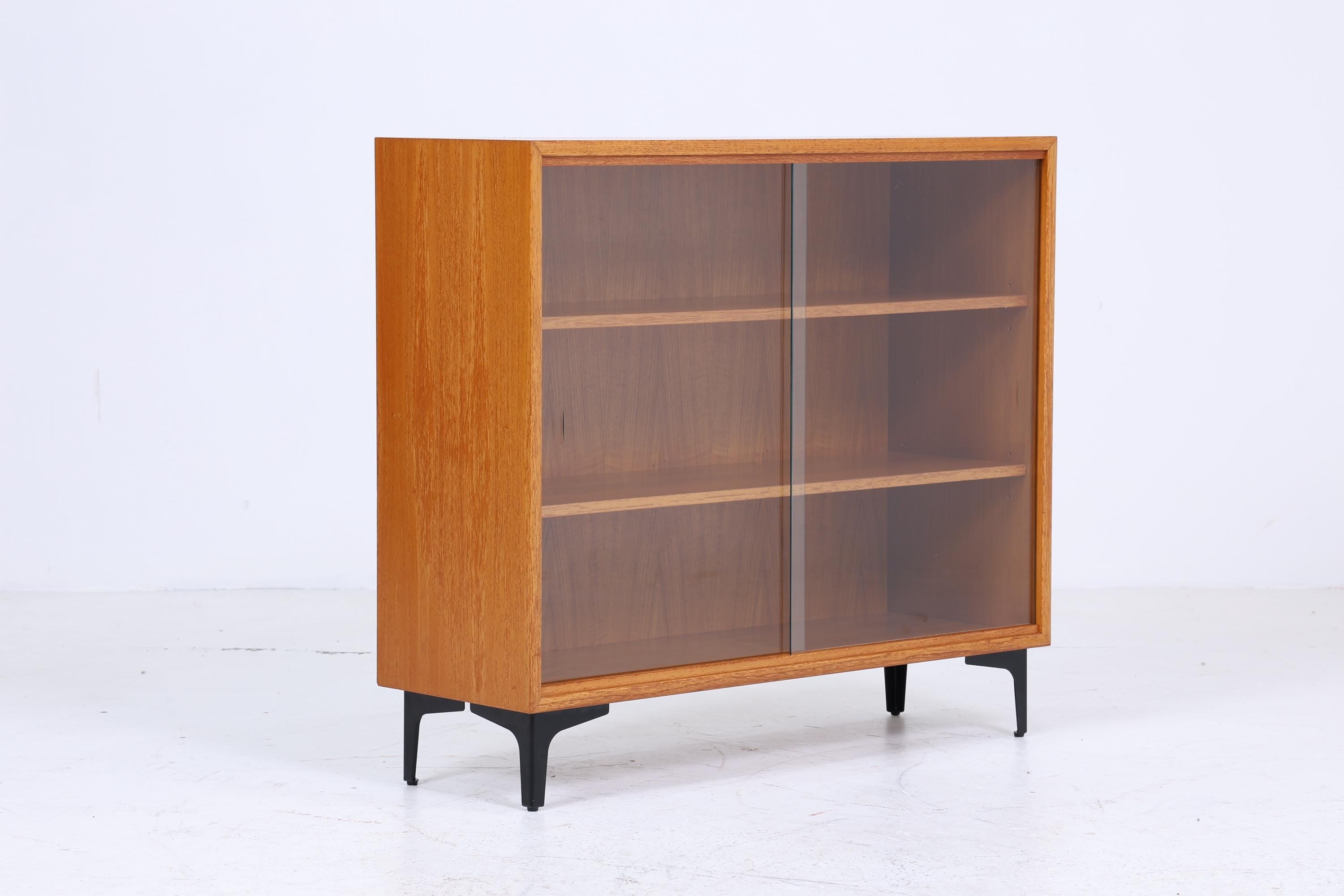 Vintage Teak Kommode mit Glastüren 60er Jahre | Mid Century Vitrine Flur Schrank | Retro 70er Holz