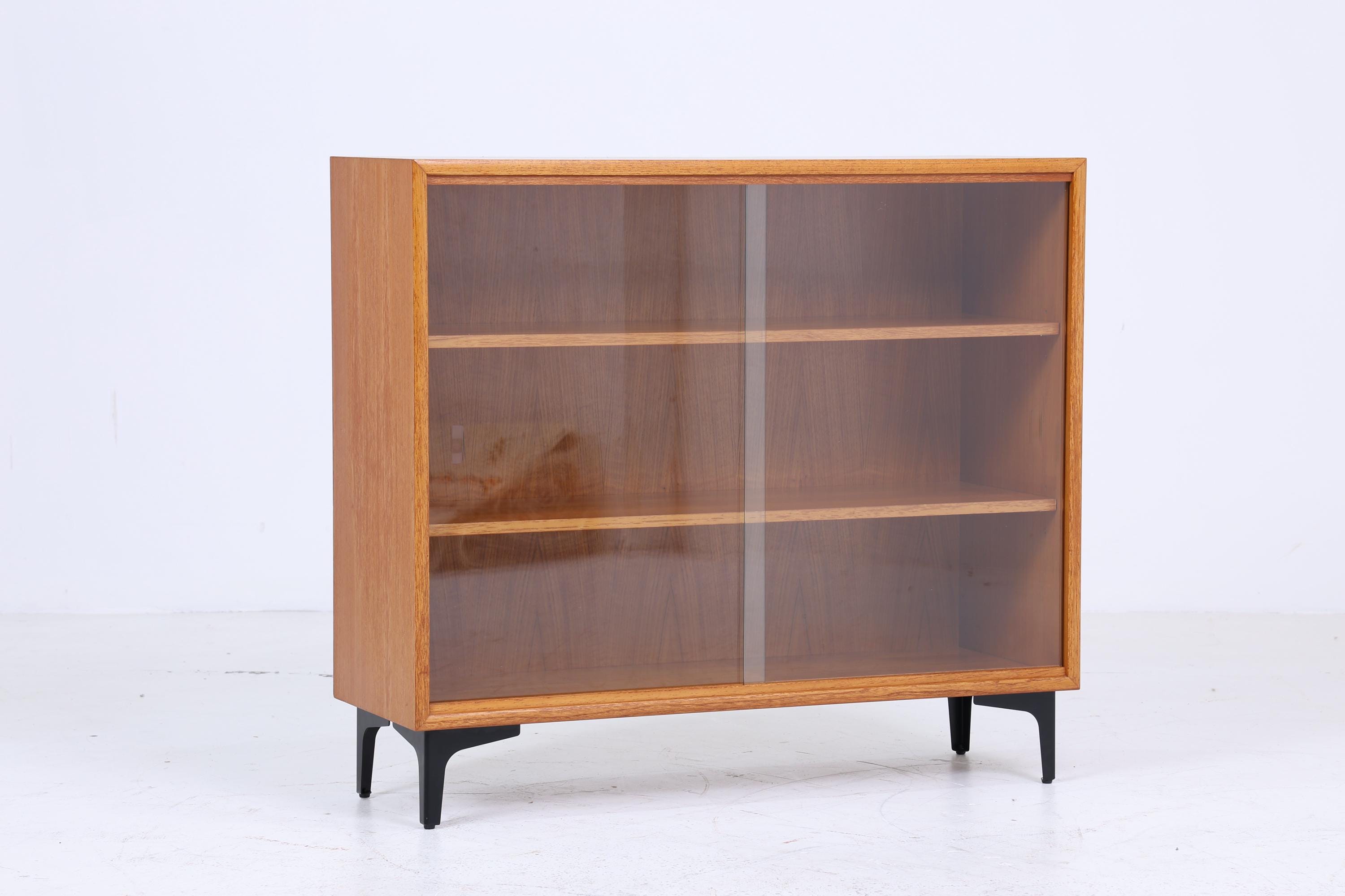 Vintage Teak Kommode mit Glastüren 60er Jahre | Mid Century Vitrine Flur Schrank | Retro 70er Holz