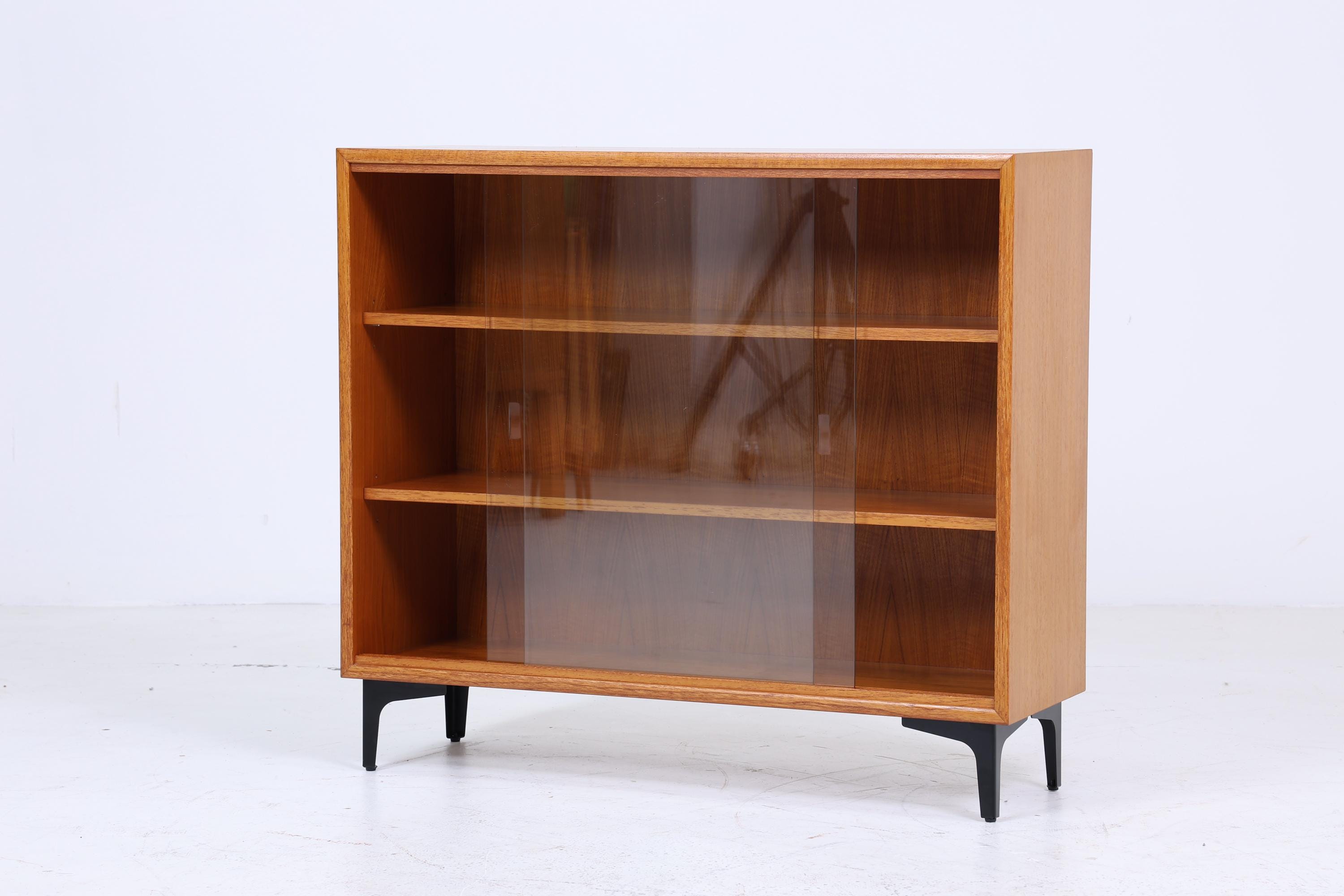 Vintage Teak Kommode mit Glastüren 60er Jahre | Mid Century Vitrine Flur Schrank | Retro 70er Holz