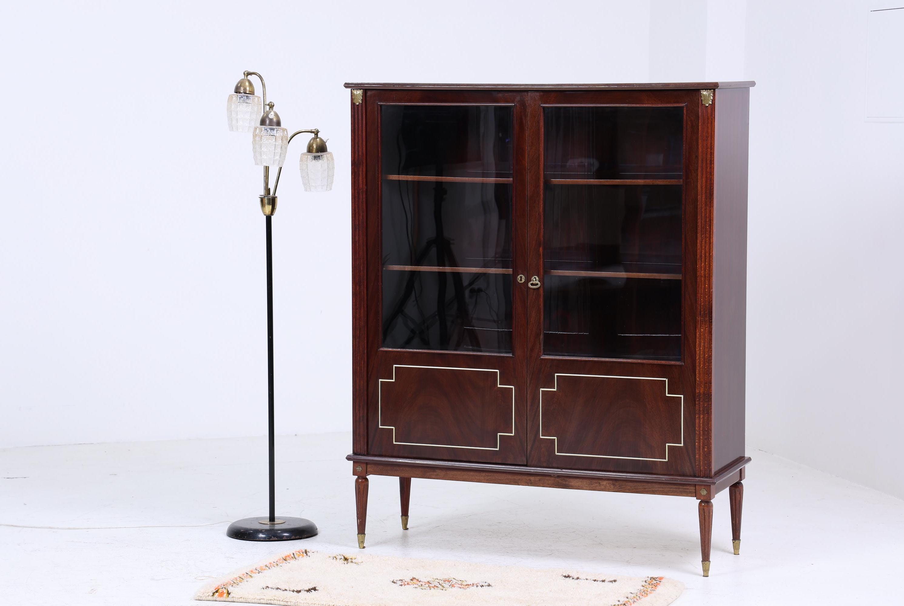 ❌SALE❌ Vintage Mid Century Vitrine aus Mahagoni Holz & Glas | Schrank mit Messingdetails | 1950er Retro Design Wohnzimmer Esszimmer Möbel