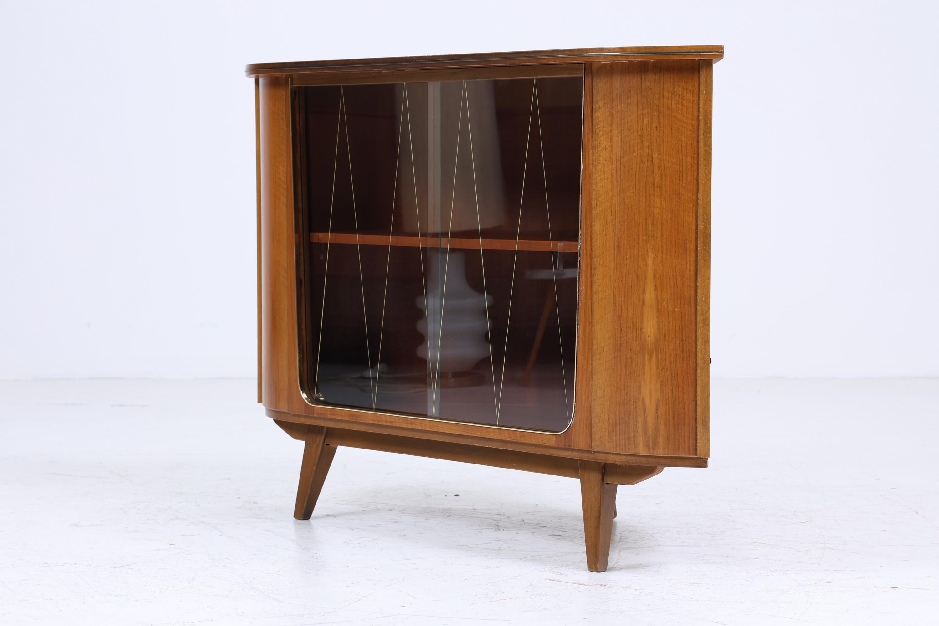 ❌SALE❌ Vintage Eckkommode mit Glasschiebetüren | Mid Century Kommode Schrank Retro 60er 70er Holz Aufbewahrung