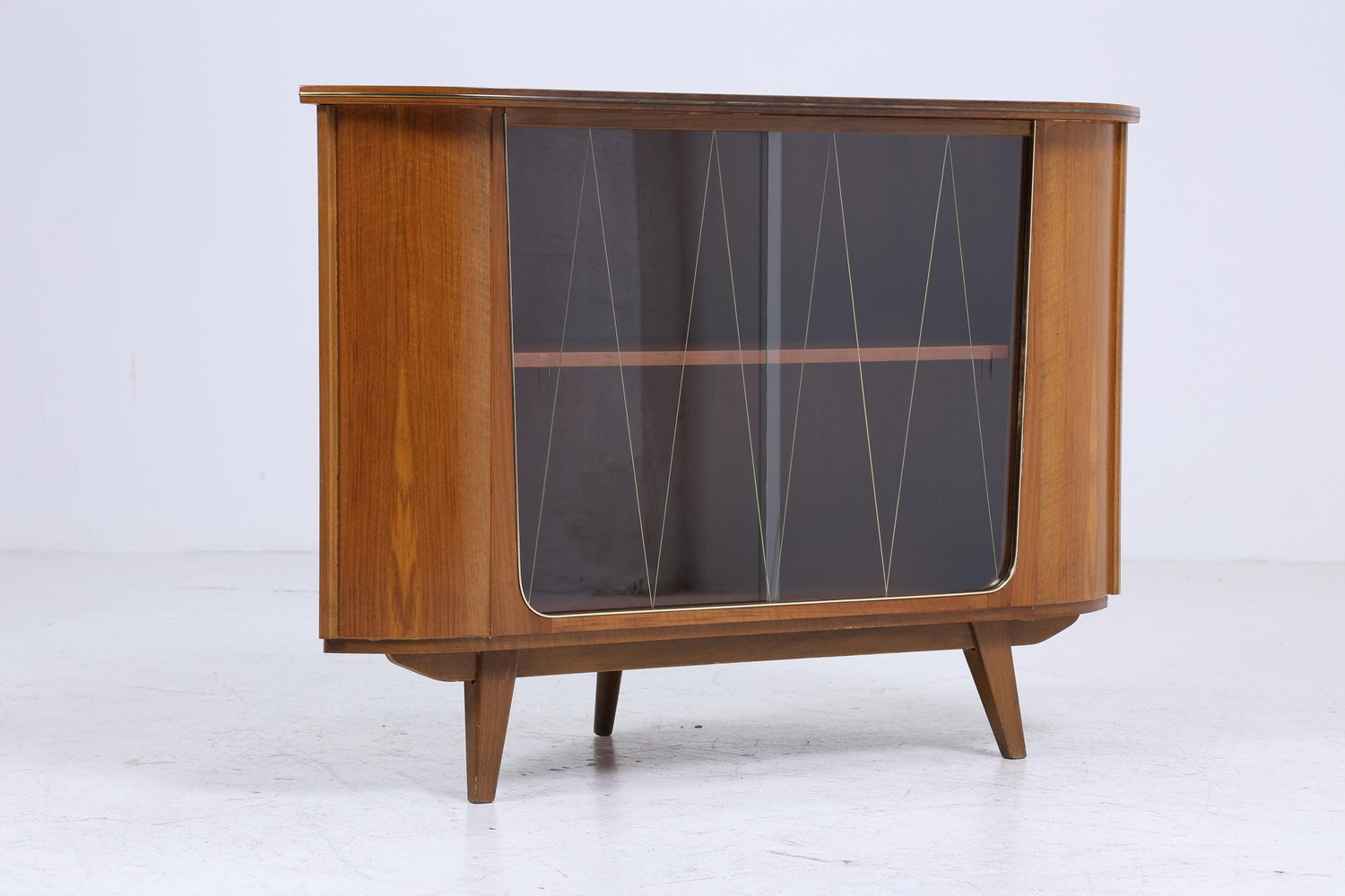 ❌SALE❌ Vintage Eckkommode mit Glasschiebetüren | Mid Century Kommode Schrank Retro 60er 70er Holz Aufbewahrung