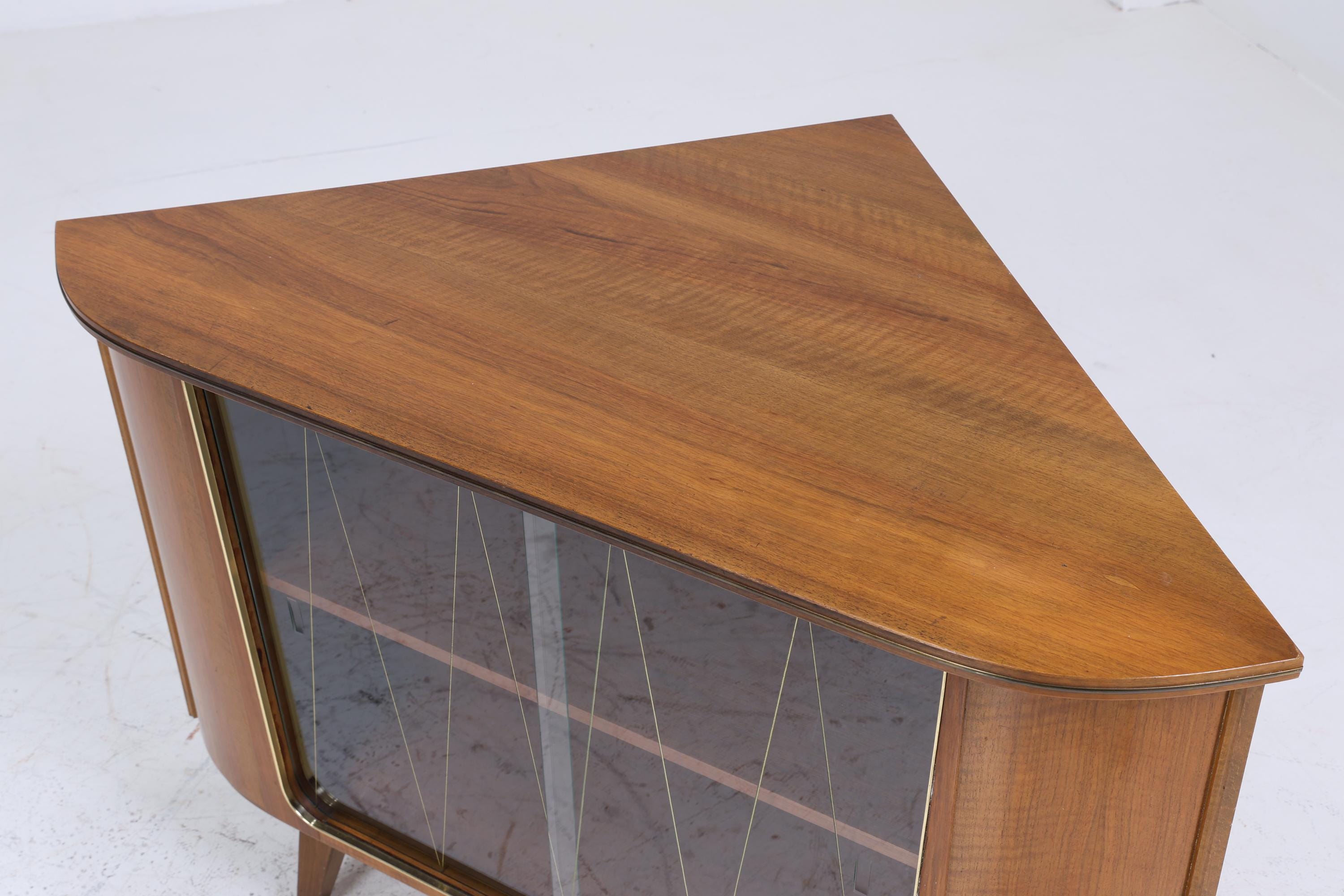 ❌SALE❌ Vintage Eckkommode mit Glasschiebetüren | Mid Century Kommode Schrank Retro 60er 70er Holz Aufbewahrung