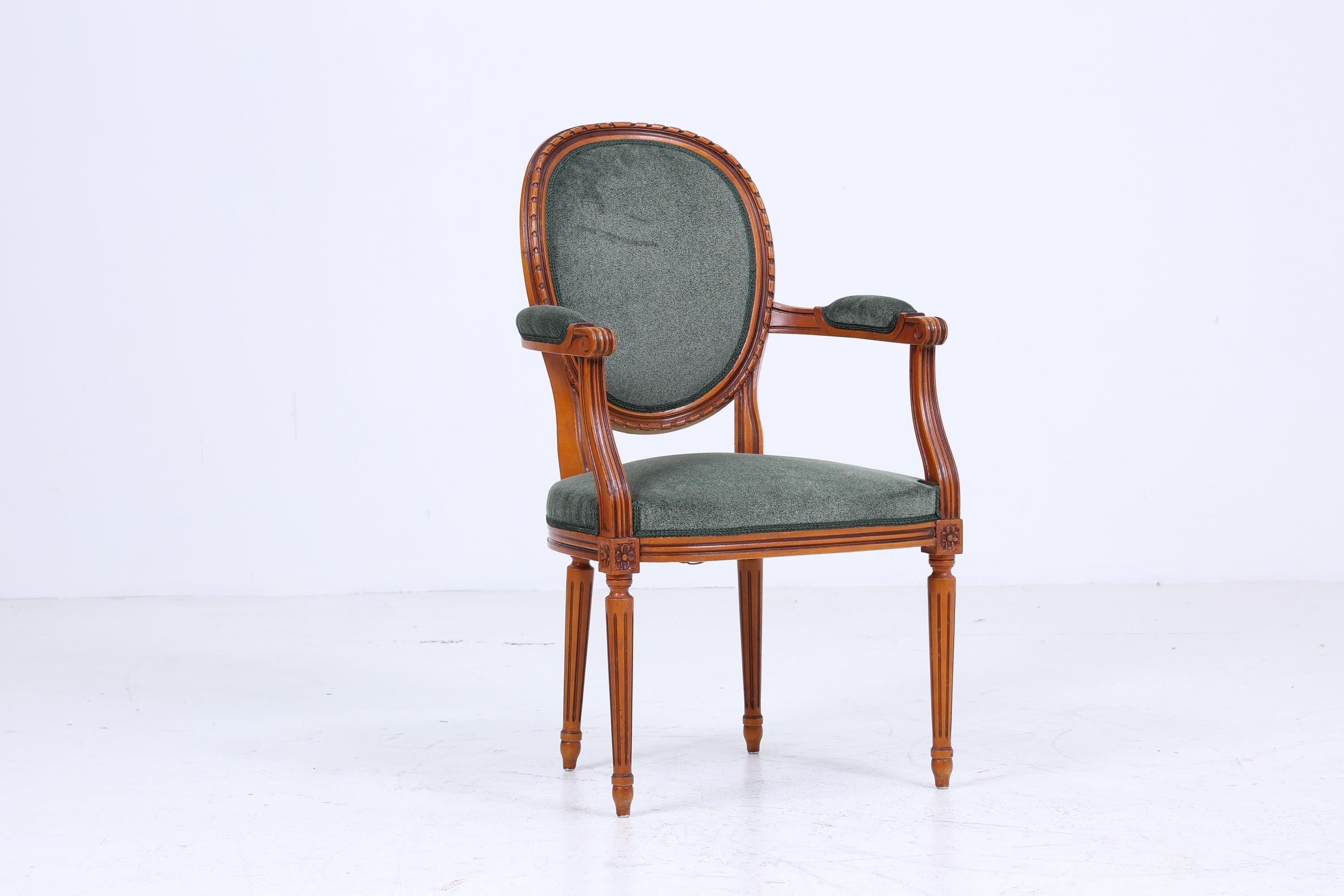 Antik Armlehnstuhl im Louis XVI Stil | Design Sessel Retro Holz Wohnzimmer