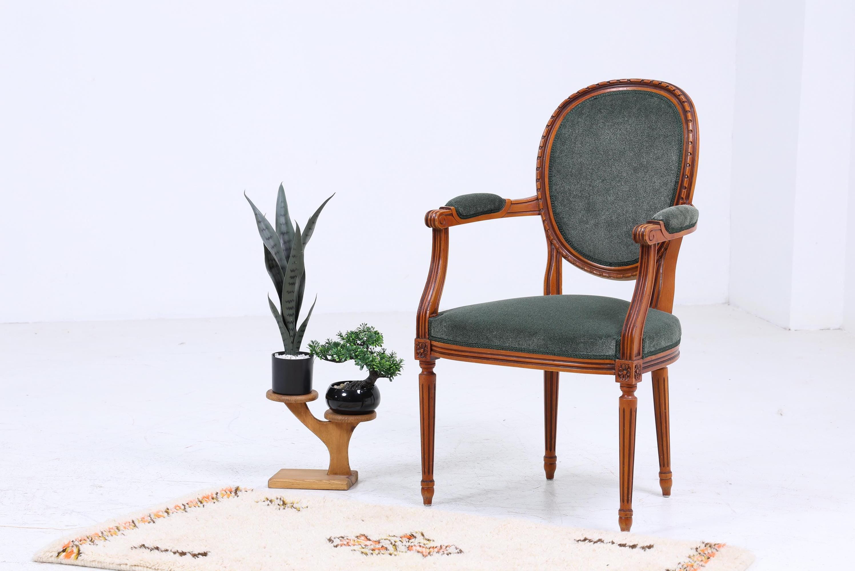 Antik Armlehnstuhl im Louis XVI Stil | Design Sessel Retro Holz Wohnzimmer
