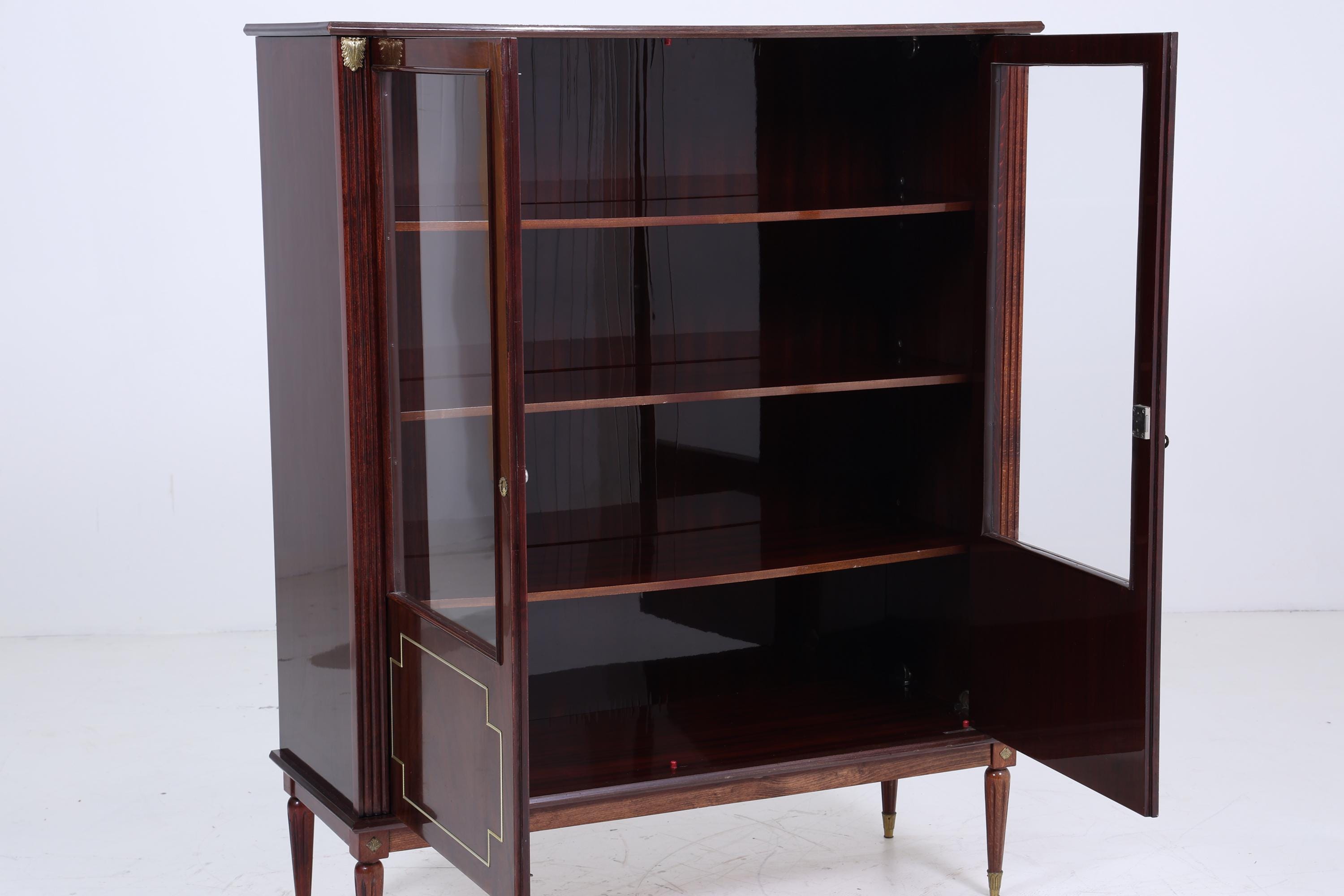 ❌SALE❌ Vintage Mid Century Vitrine aus Mahagoni Holz & Glas | Schrank mit Messingdetails | 1950er Retro Design Wohnzimmer Esszimmer Möbel