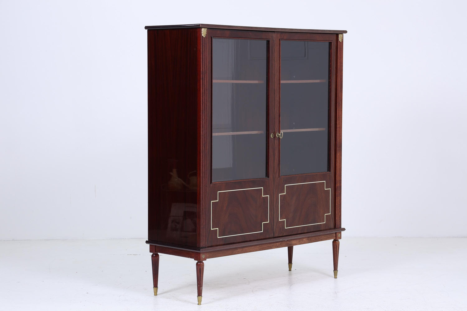 ❌SALE❌ Vintage Mid Century Vitrine aus Mahagoni Holz & Glas | Schrank mit Messingdetails | 1950er Retro Design Wohnzimmer Esszimmer Möbel