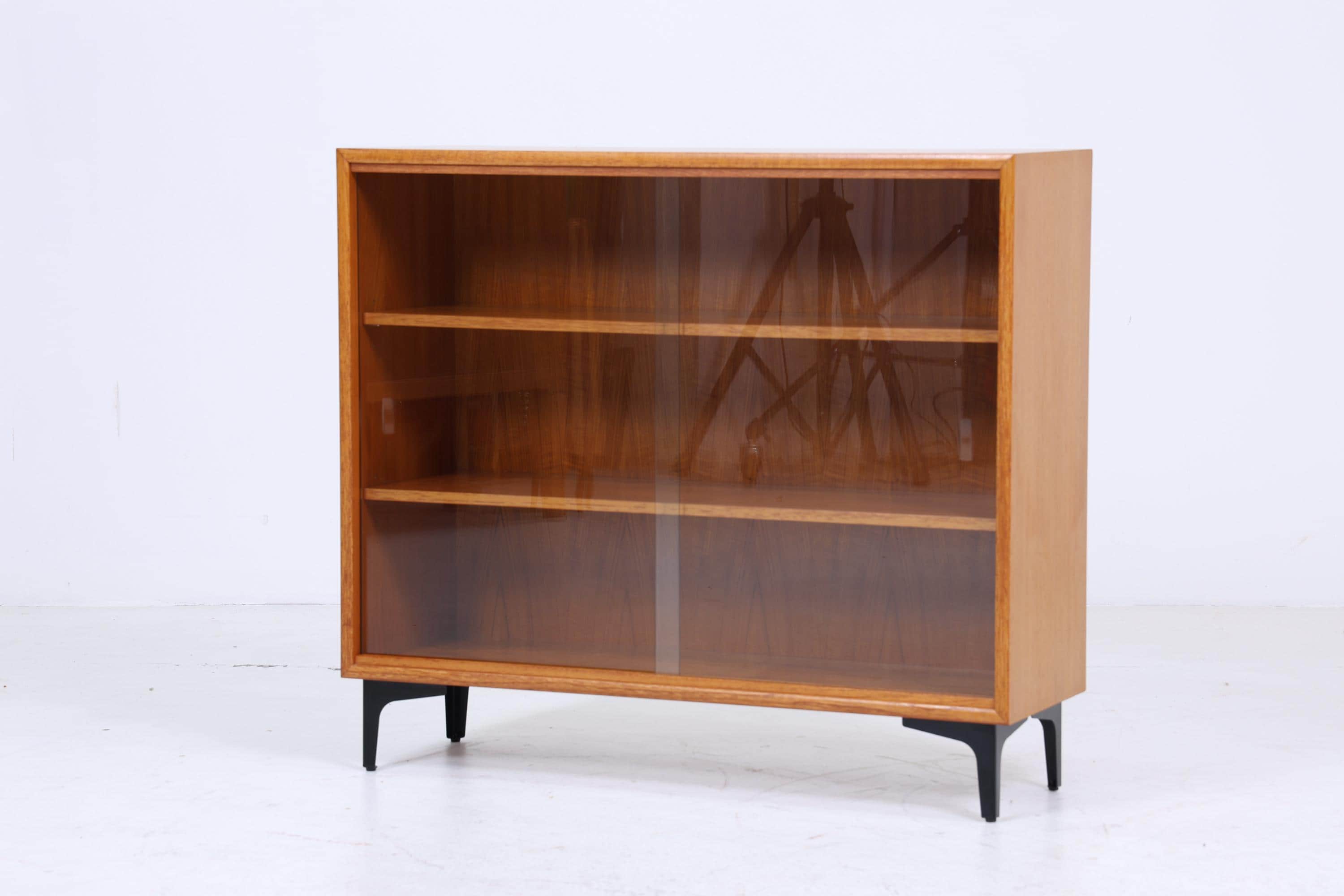 Vintage Teak Kommode mit Glastüren 60er Jahre | Mid Century Vitrine Flur Schrank | Retro 70er Holz