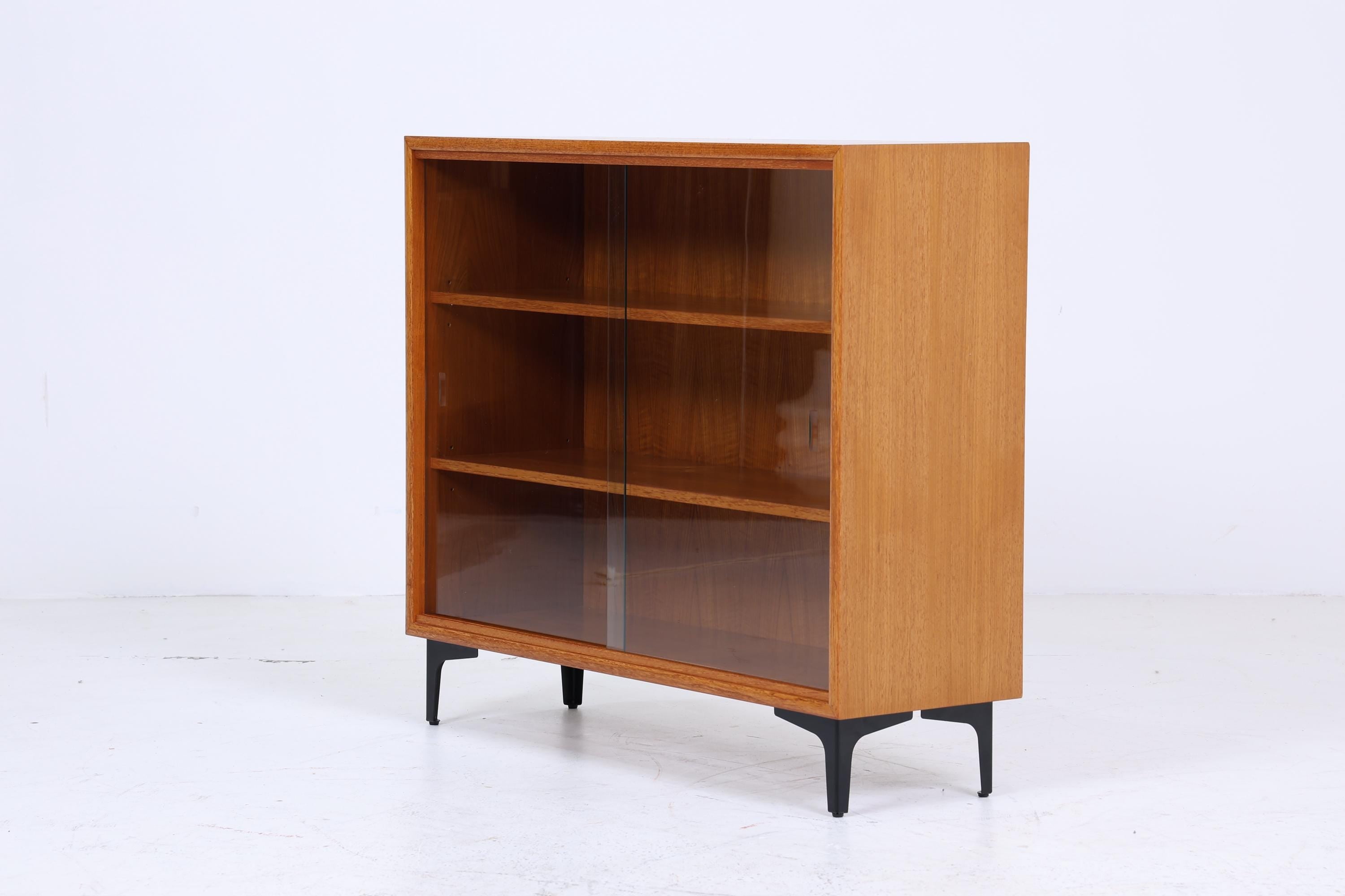 Vintage Teak Kommode mit Glastüren 60er Jahre | Mid Century Vitrine Flur Schrank | Retro 70er Holz