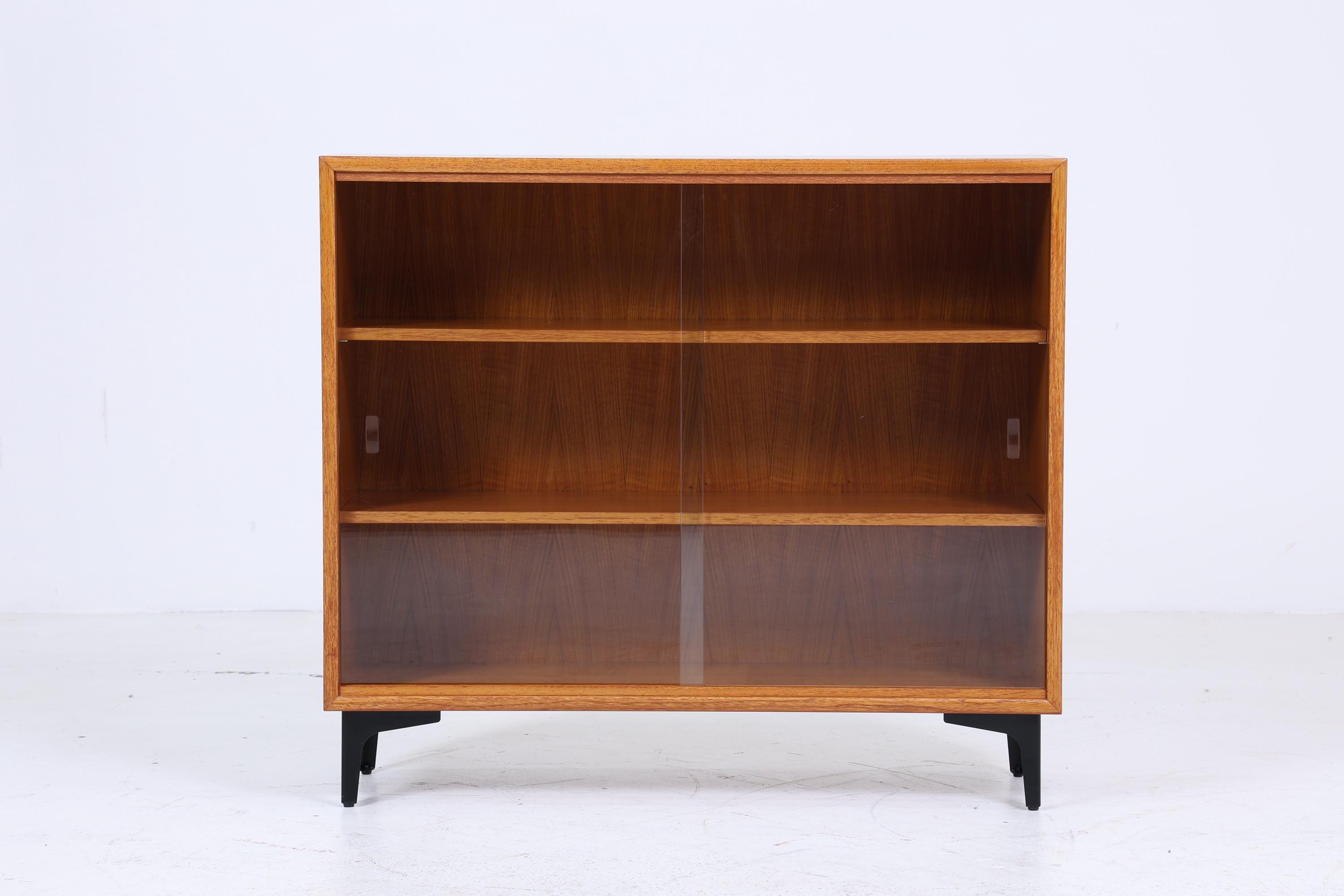 Vintage Teak Kommode mit Glastüren 60er Jahre | Mid Century Vitrine Flur Schrank | Retro 70er Holz