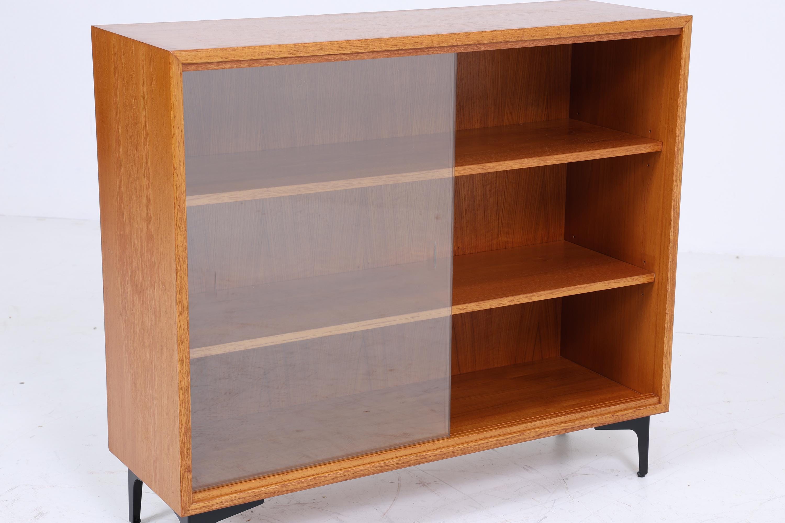 Vintage Teak Kommode mit Glastüren 60er Jahre | Mid Century Vitrine Flur Schrank | Retro 70er Holz