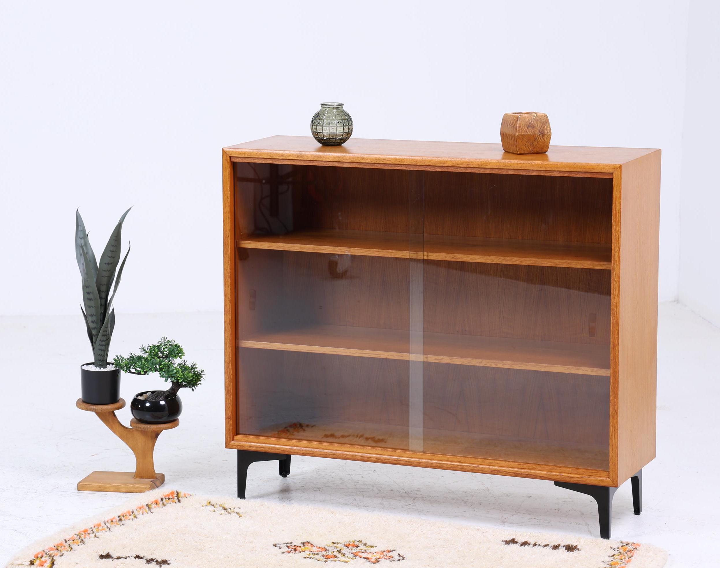 Vintage Teak Kommode mit Glastüren 60er Jahre | Mid Century Vitrine Flur Schrank | Retro 70er Holz
