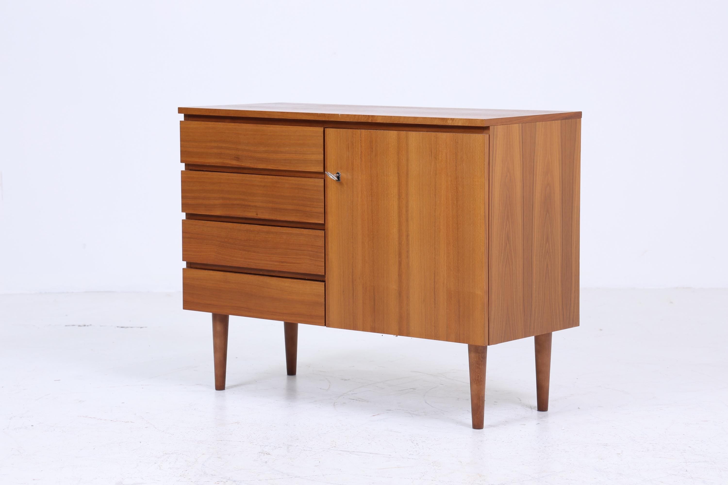 Vintage Nussbaum Schubladen Kommode 60er | Mid Century Schrank Aufbewahrung | Vintage Flur Aufbewahrung Retro Holz