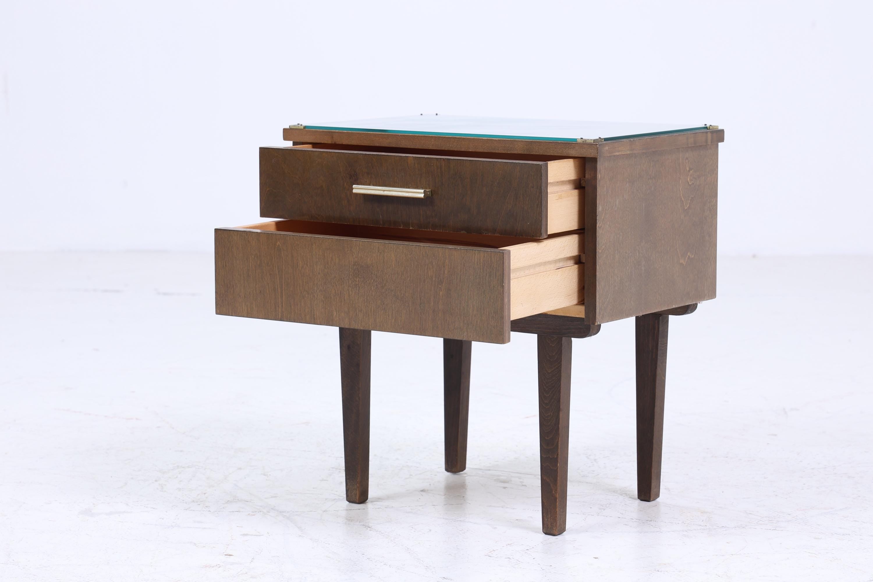 ❌SALE❌ Dunkler Vintage Nachttisch 60er Jahre | Mid Century Holz Nachttisch mit Schublade & Glasplatte Aufbewahrung