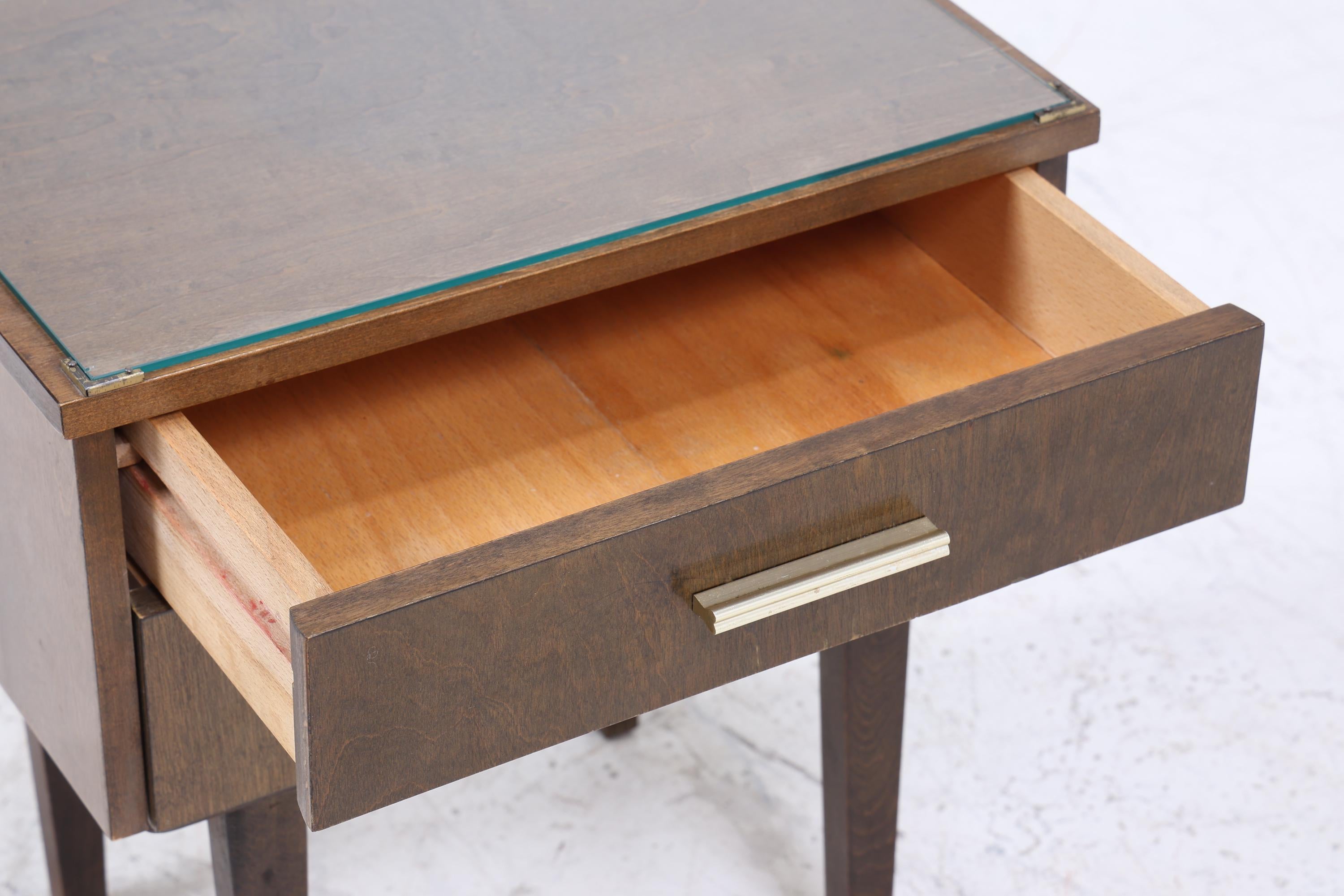 ❌SALE❌ Dunkler Vintage Nachttisch 60er Jahre | Mid Century Holz Nachttisch mit Schublade & Glasplatte Aufbewahrung