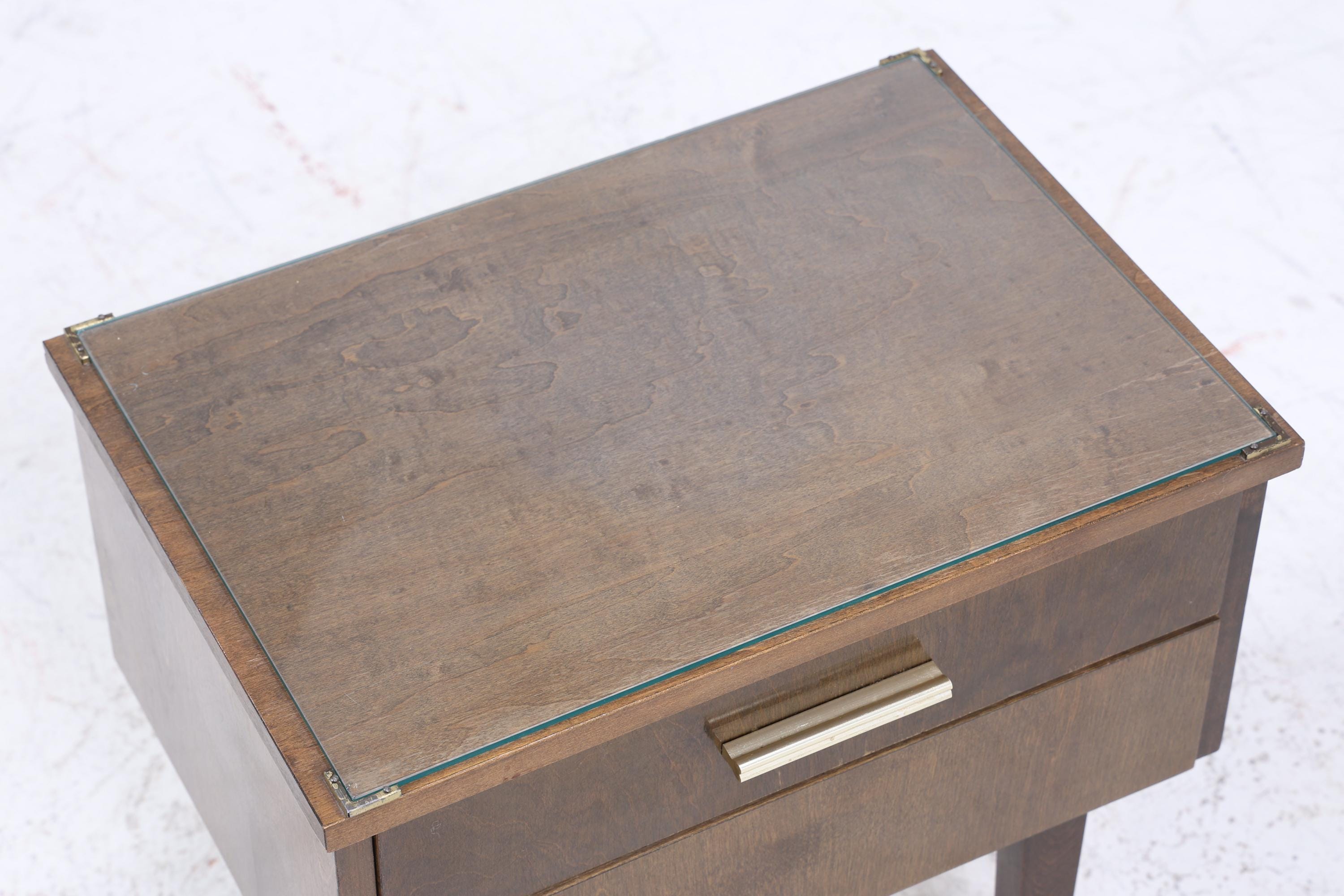❌SALE❌ Dunkler Vintage Nachttisch 60er Jahre | Mid Century Holz Nachttisch mit Schublade & Glasplatte Aufbewahrung