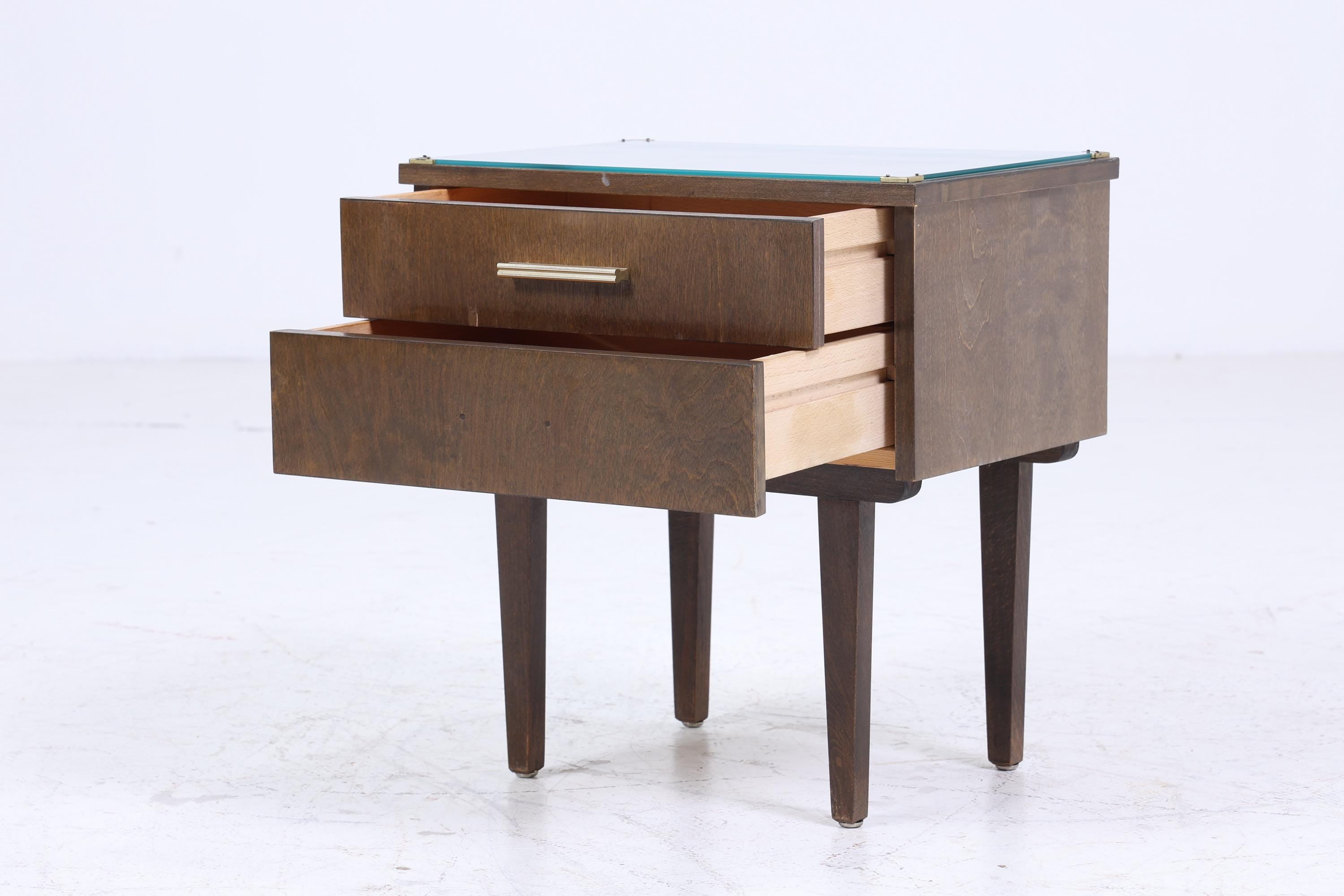 ❌SALE❌ 1 Dunkler Vintage Nachttisch 60er Jahre | Mid Century Holz Nachttisch mit Schublade & Glasplatte Aufbewahrung