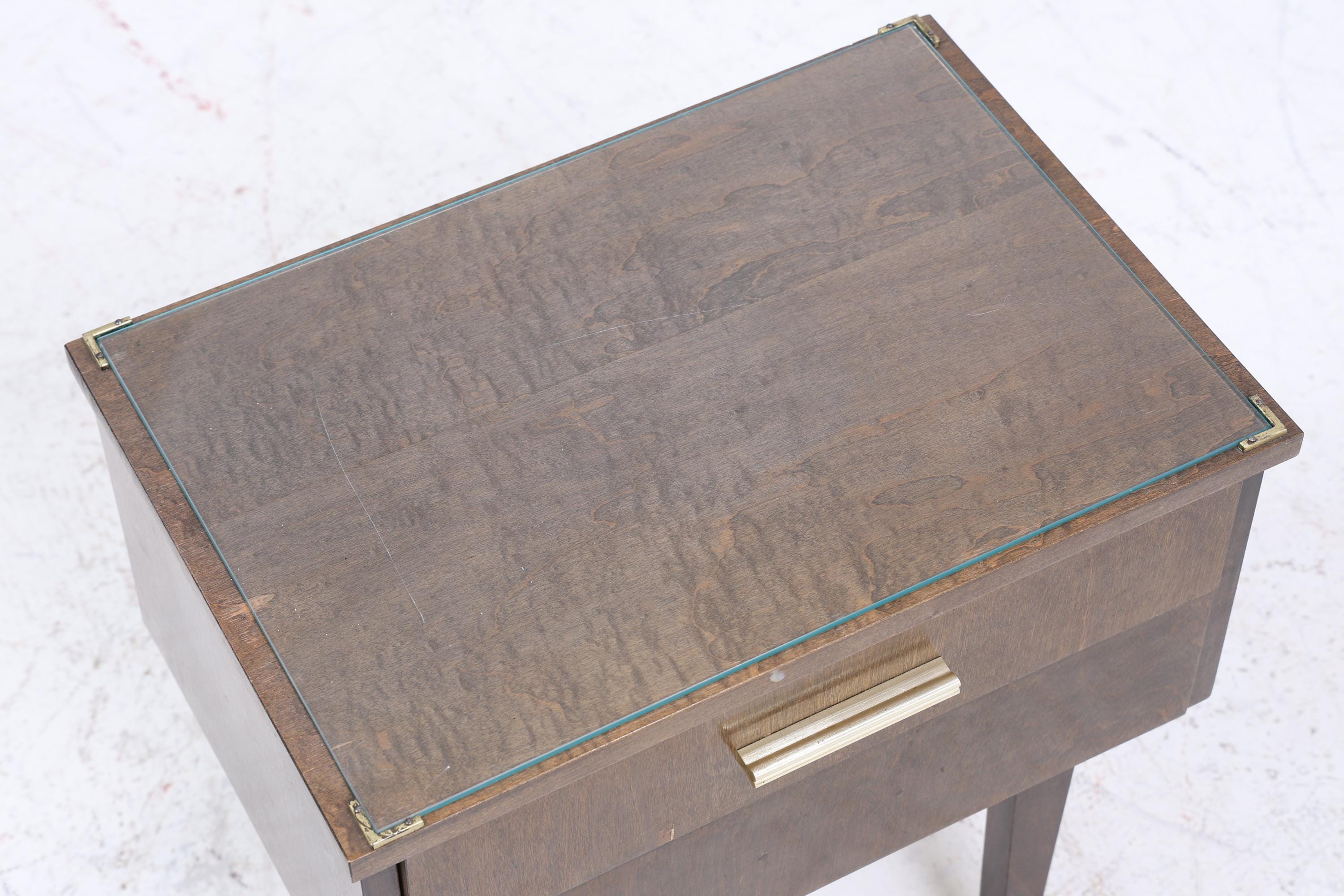 ❌SALE❌ 1 Dunkler Vintage Nachttisch 60er Jahre | Mid Century Holz Nachttisch mit Schublade & Glasplatte Aufbewahrung