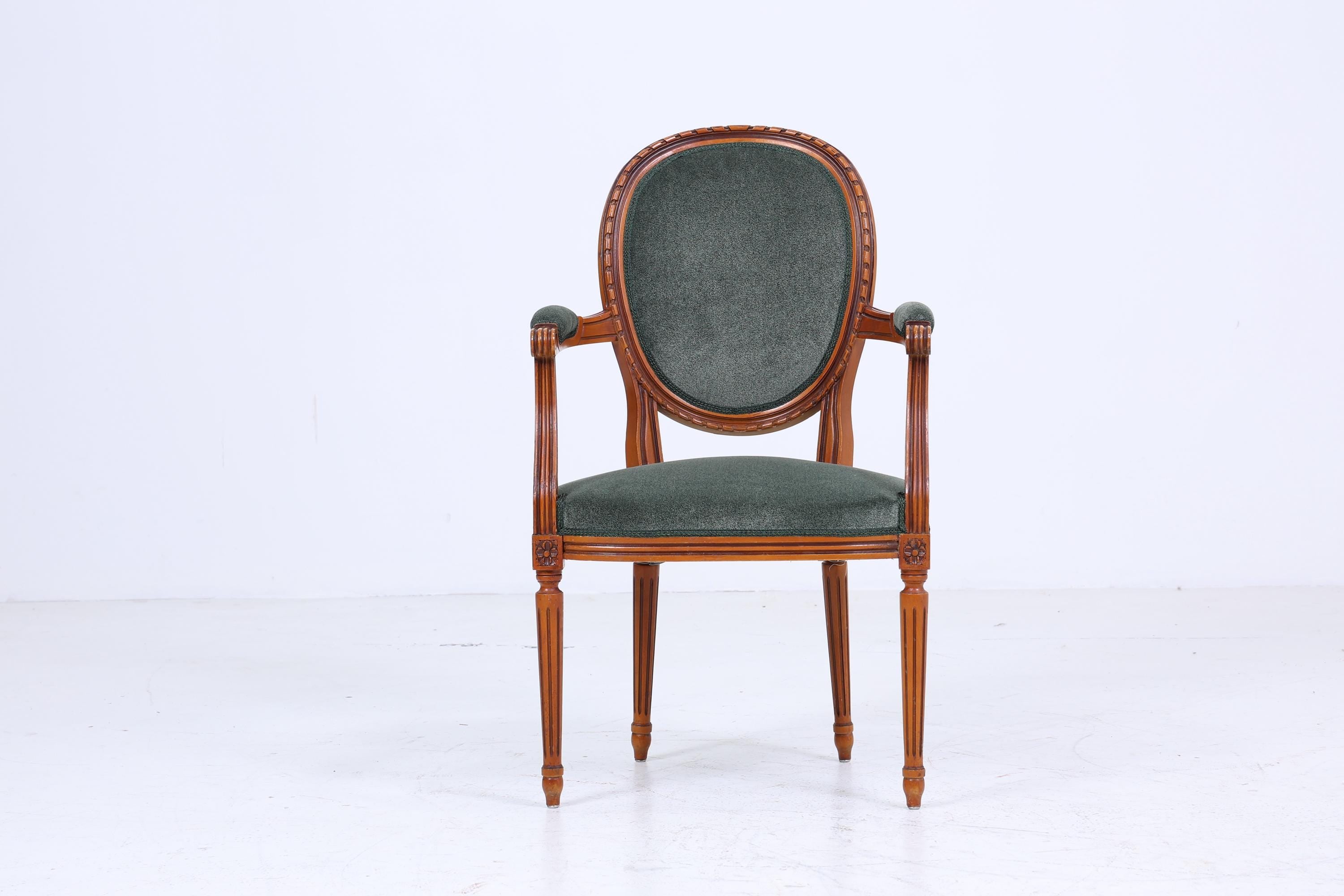 Antik Armlehnstuhl im Louis XVI Stil | Design Sessel Retro Holz Wohnzimmer