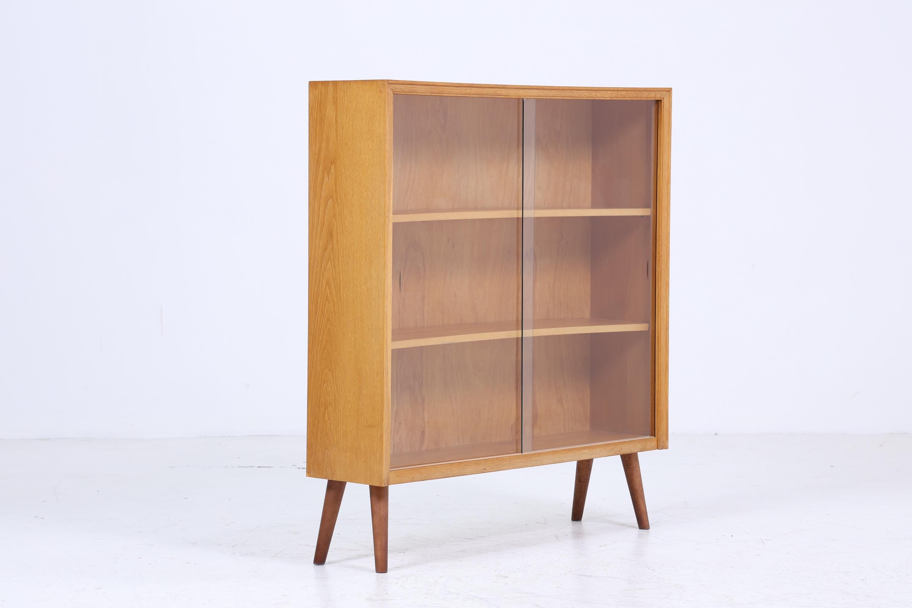 Vintage Kommode mit Glastüren 60er Jahre | Mid Century Vitrine Flur Schrank | Retro 70er Holz 2/2