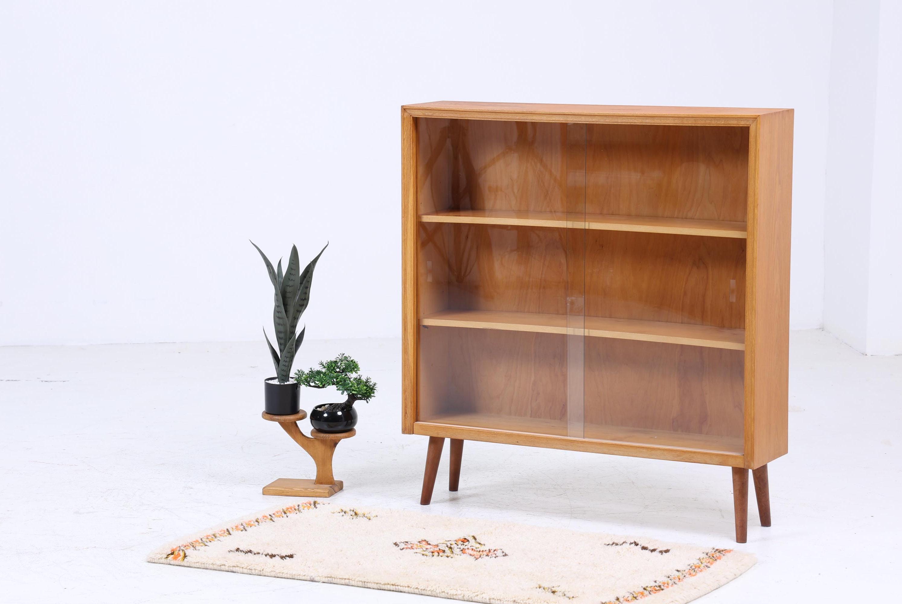 Vintage Kommode mit Glastüren 60er Jahre | Mid Century Vitrine Flur Schrank | Retro 70er Holz 2/2