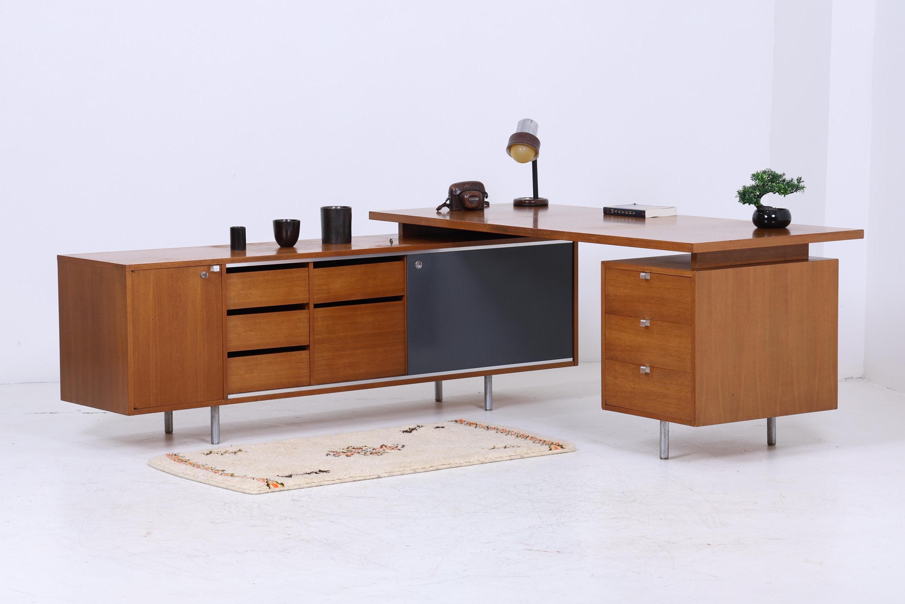 Vintage desk by Hermann Miller for George Nelson | Mid Century work table sideboard free corner retro wood design 60s