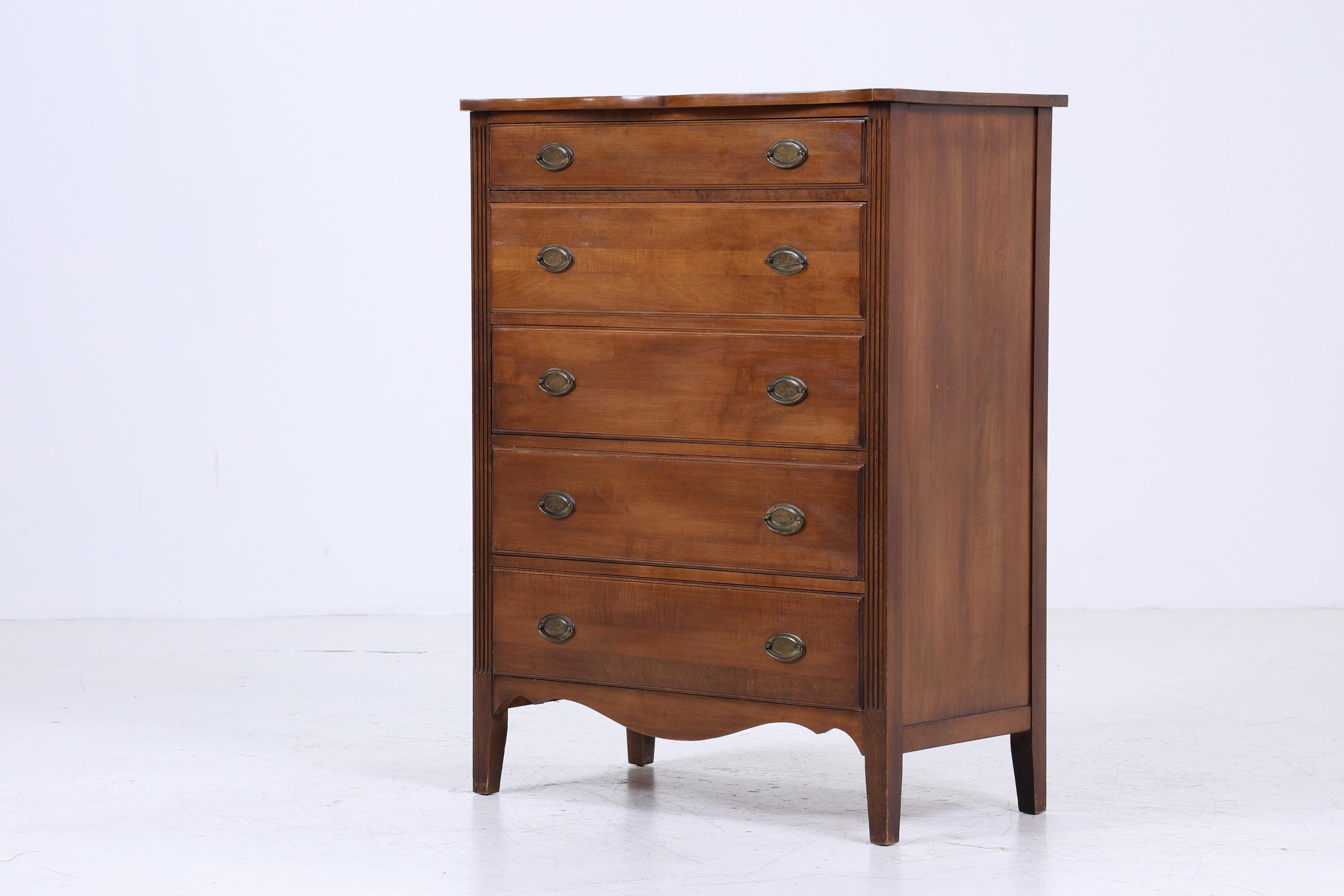 Hohe Vintage Schubladen Kommode | Mid Century Schubladen Schrank | Retro 60er Jahre Holz Aufbewahrung