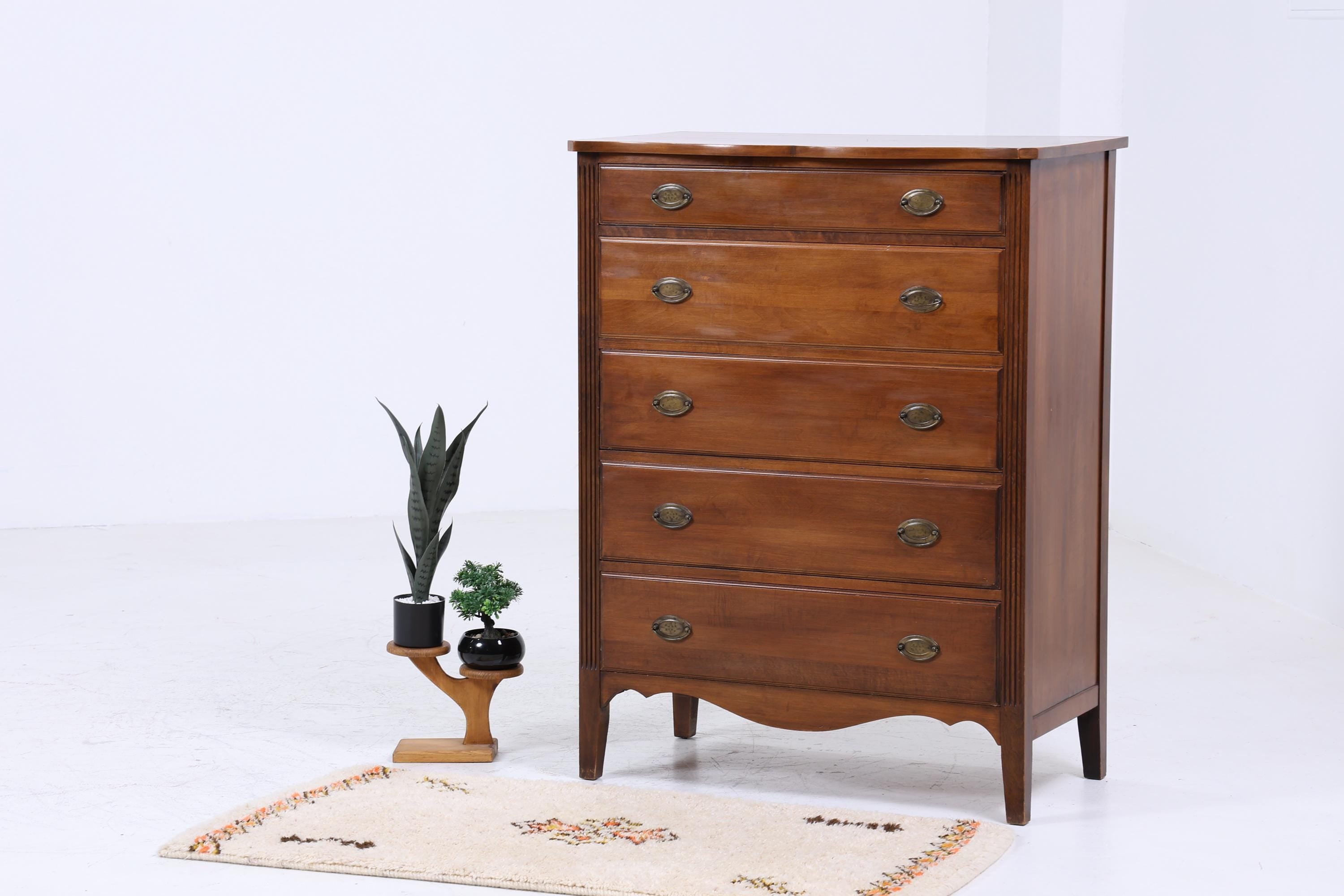 Hohe Vintage Schubladen Kommode | Mid Century Schubladen Schrank | Retro 60er Jahre Holz Aufbewahrung