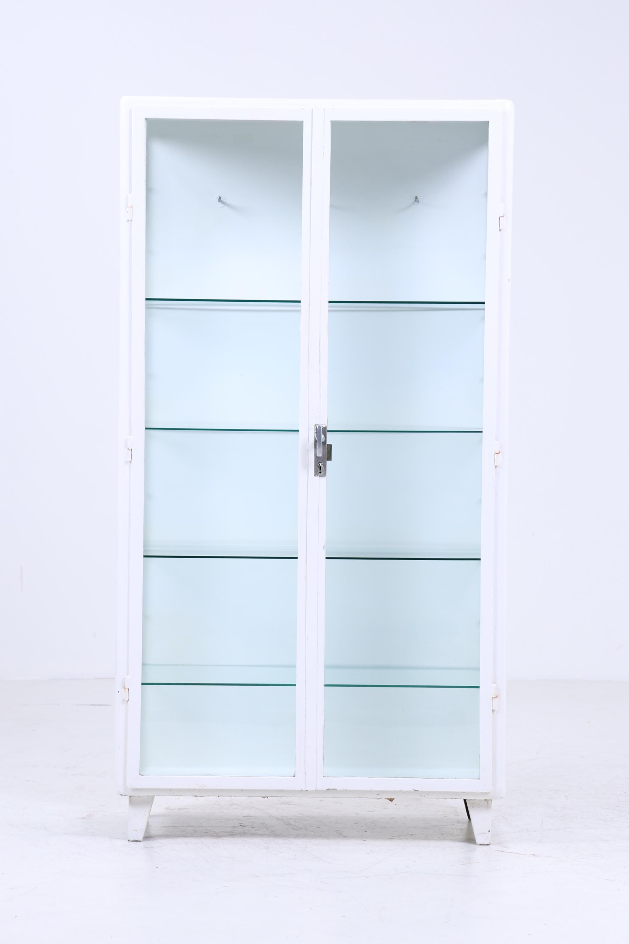 Großer Vintage Medizinschrank 40er Jahre | Mid Century Glas Schrank | Vitrine Aufbewahrung