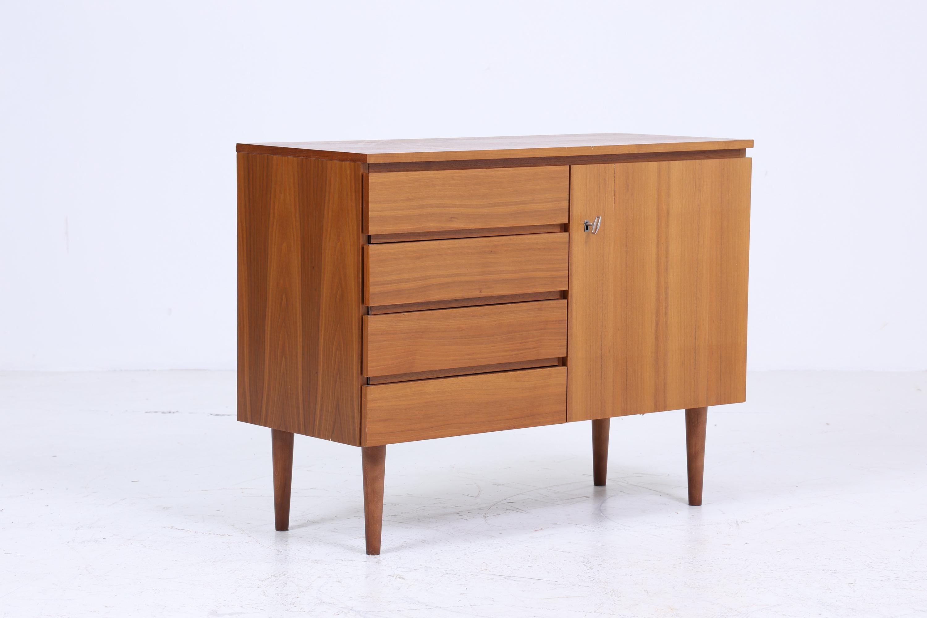 Vintage Nussbaum Schubladen Kommode 60er | Mid Century Schrank Aufbewahrung | Vintage Flur Aufbewahrung Retro Holz
